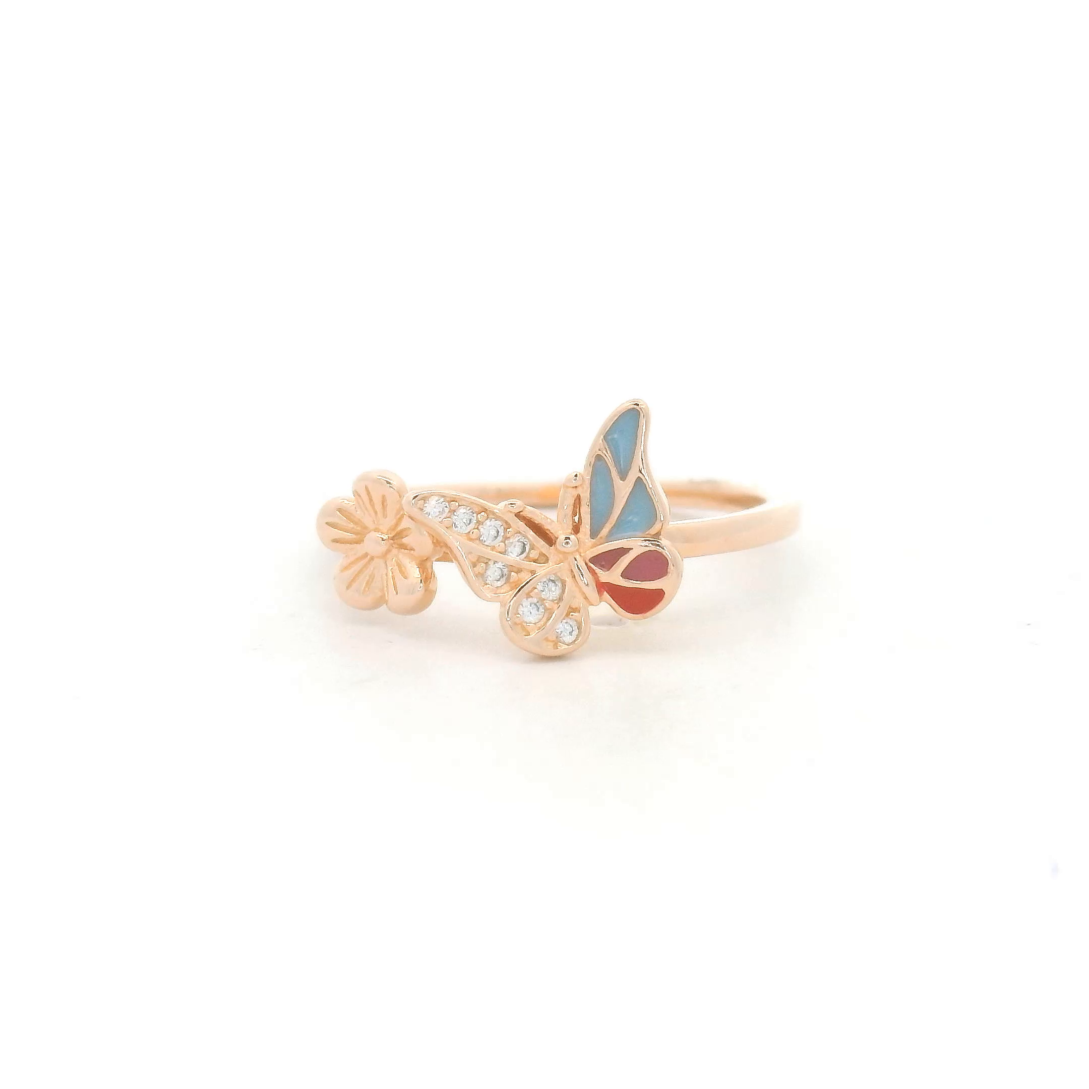 Colorful Charming Butterfly and Flower Ring