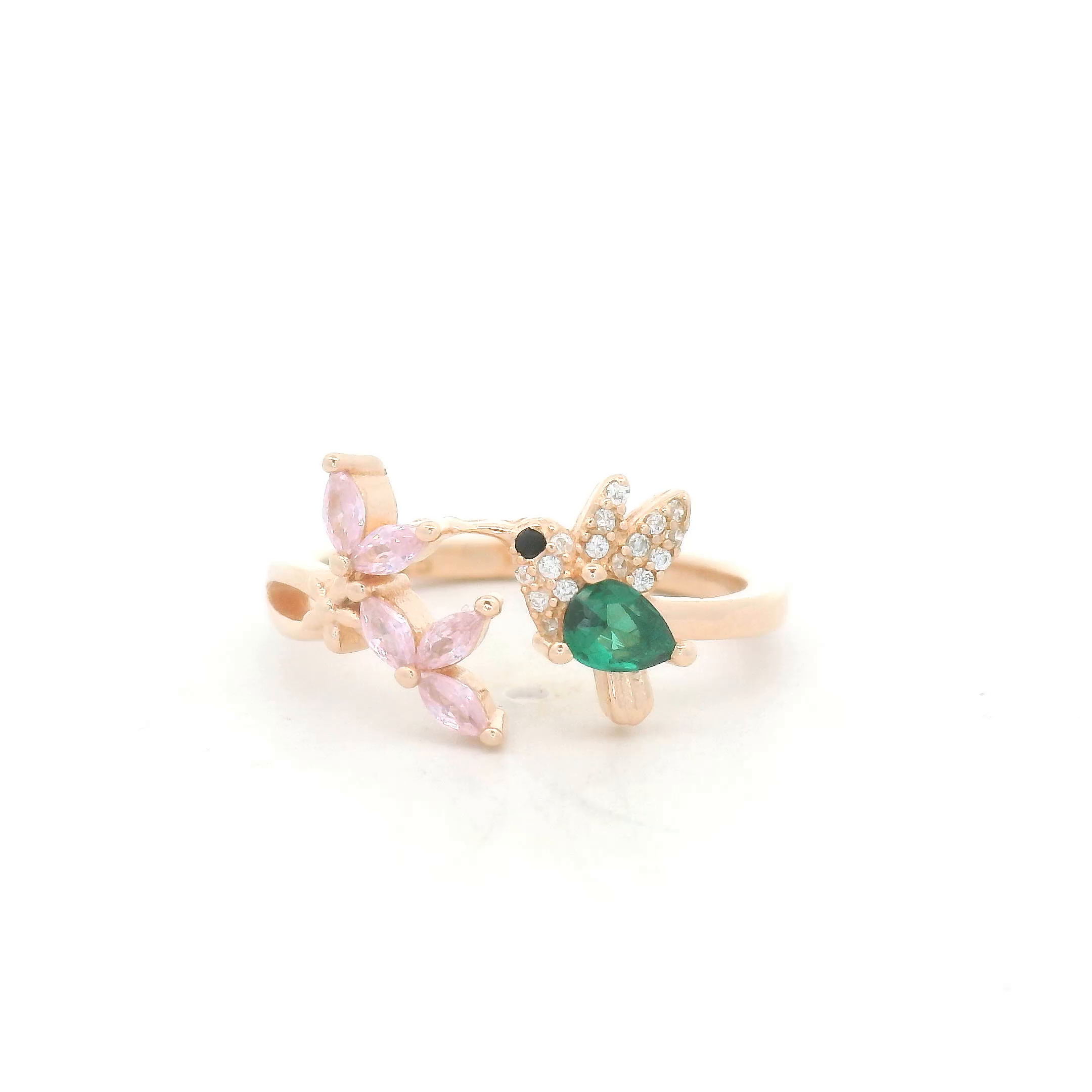 Floral Design Ring for Green Stone