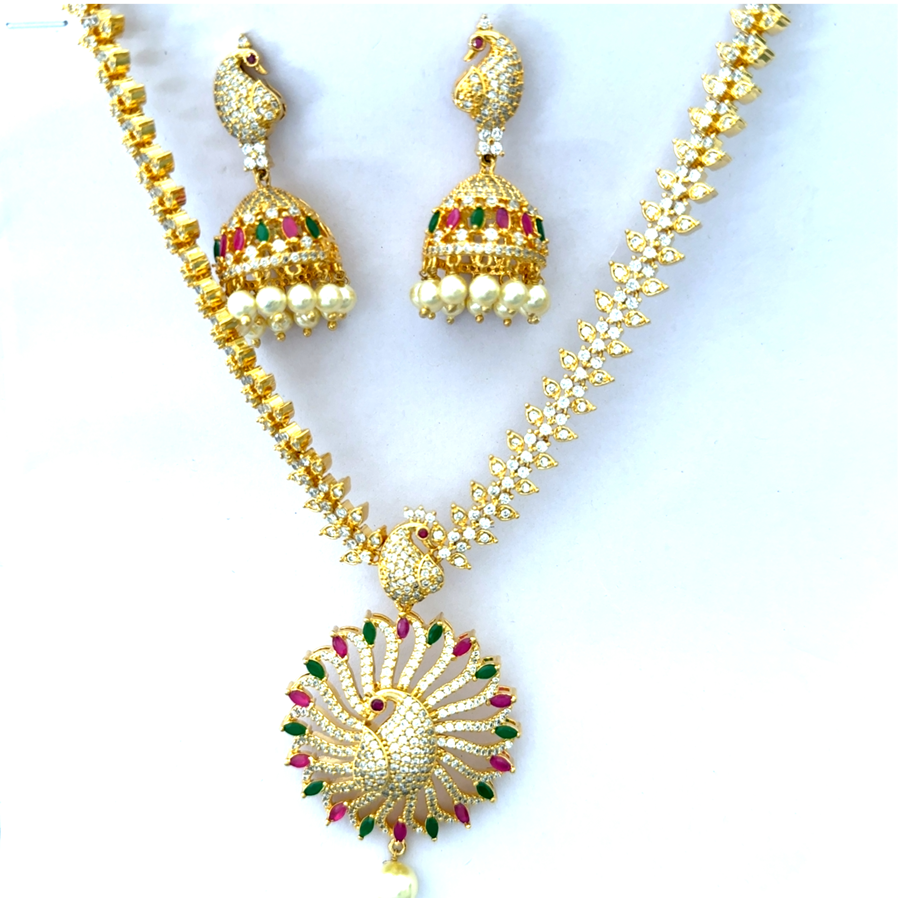 Gold Plated Necklace with Peacock Design