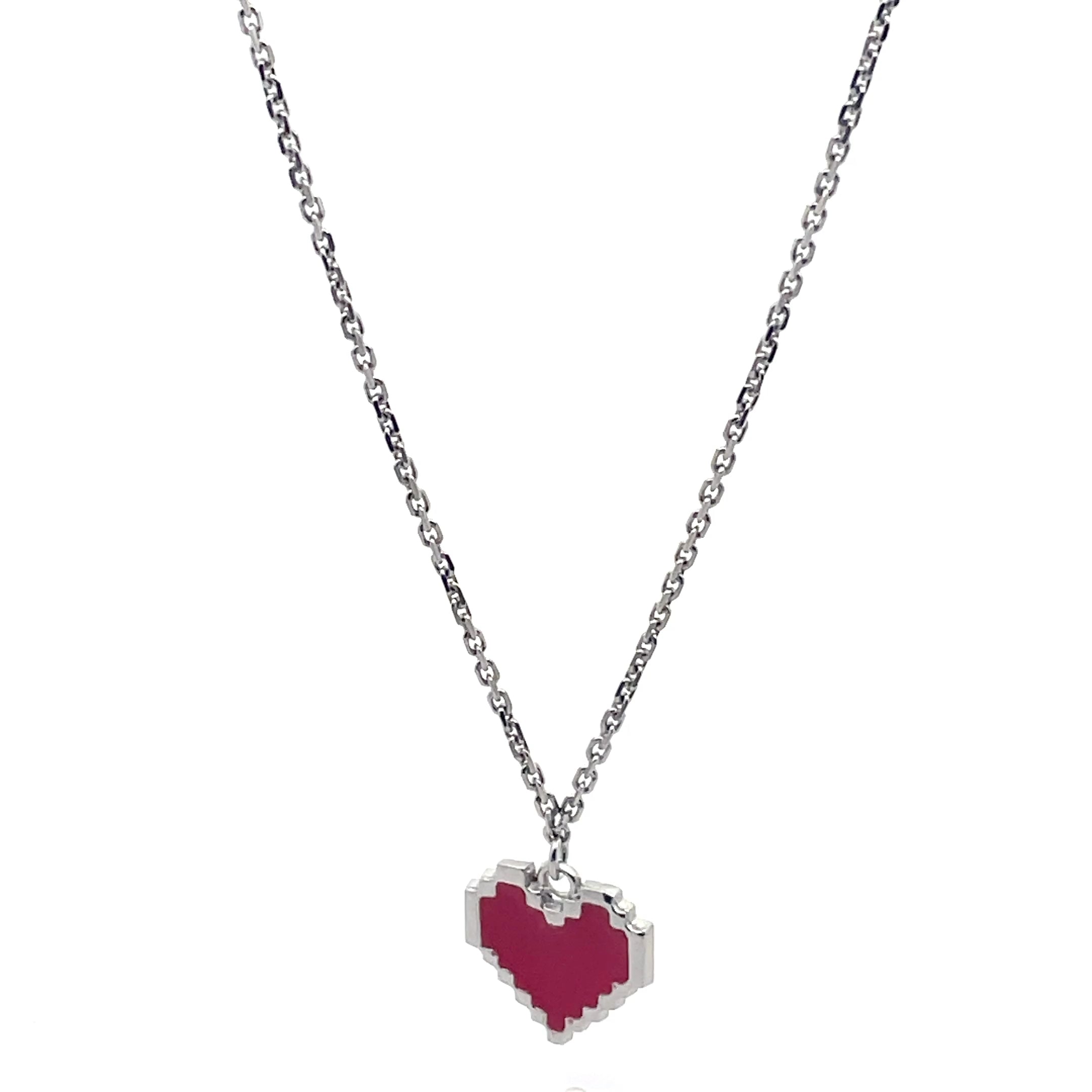 Charming Pixel Heart Pendant Necklace