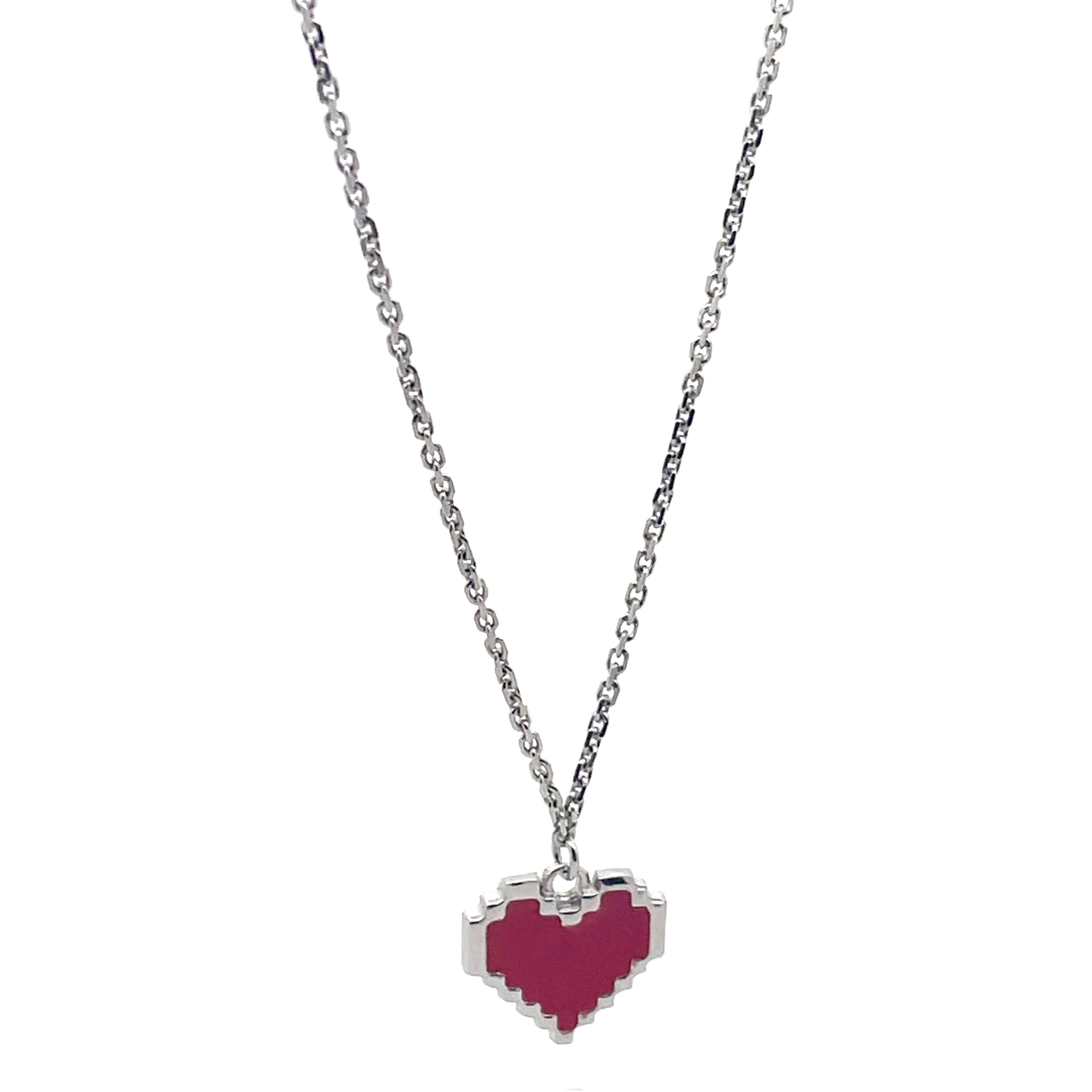 Charming Pixel Heart Pendant Necklace