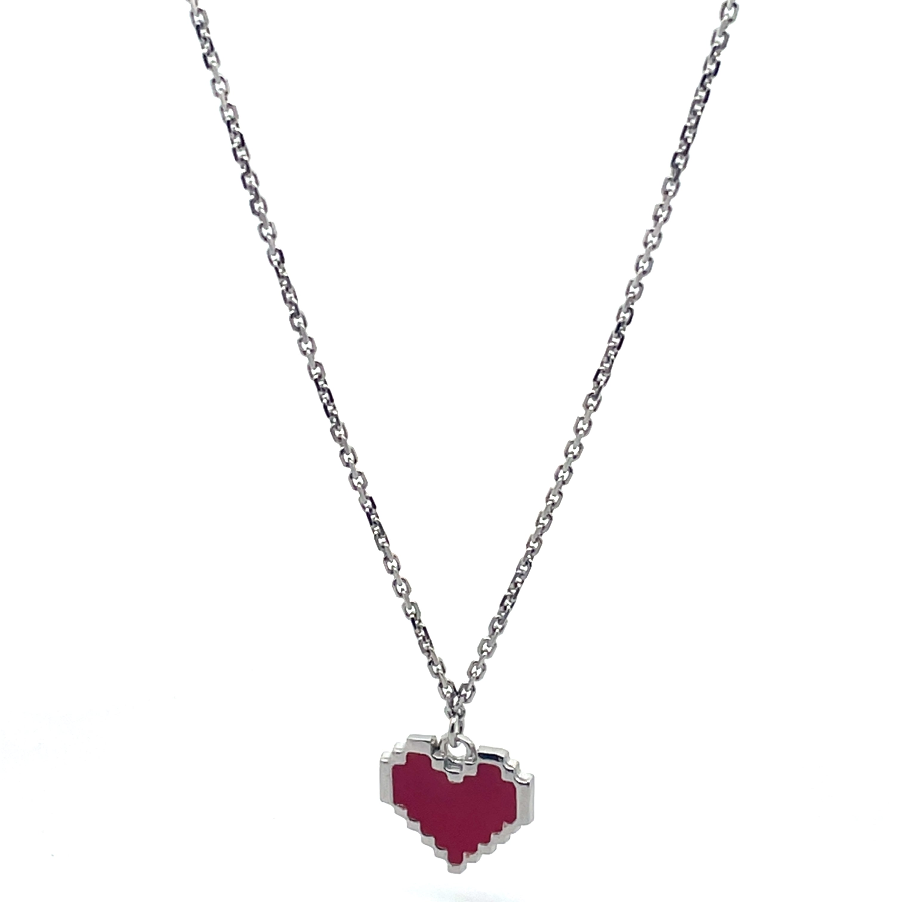 Charming Pixel Heart Pendant Necklace