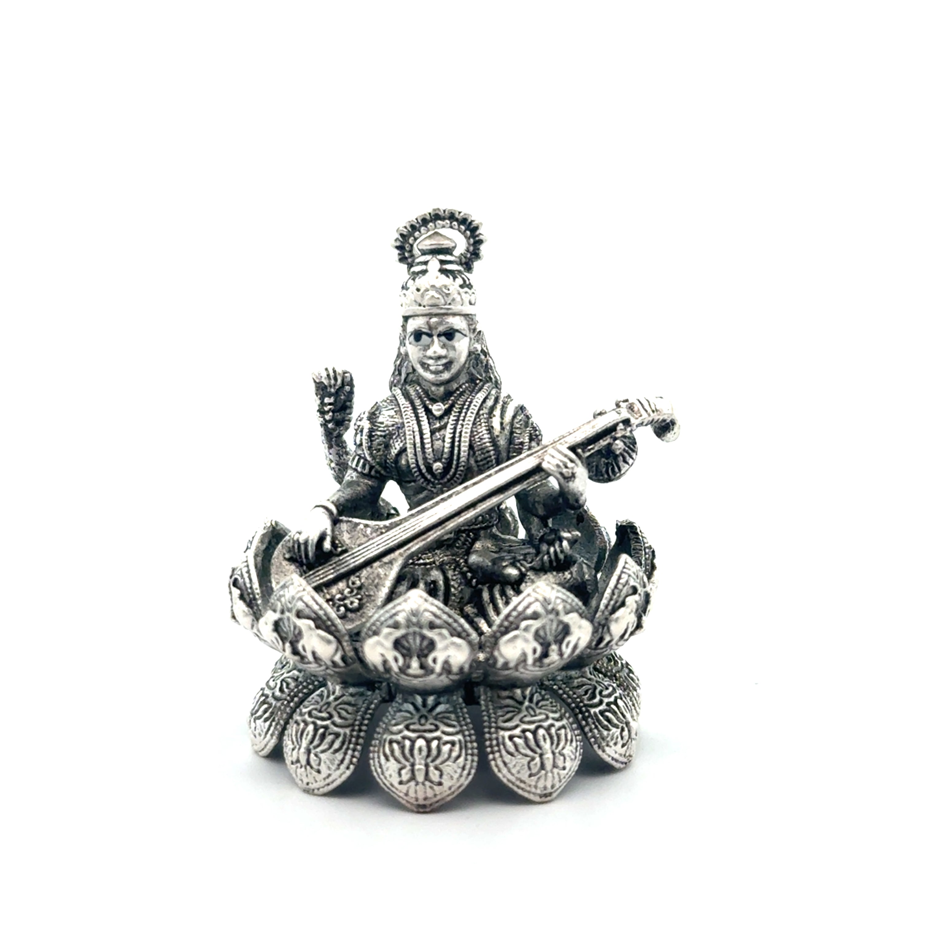Silver Statue of Goddess Saraswati