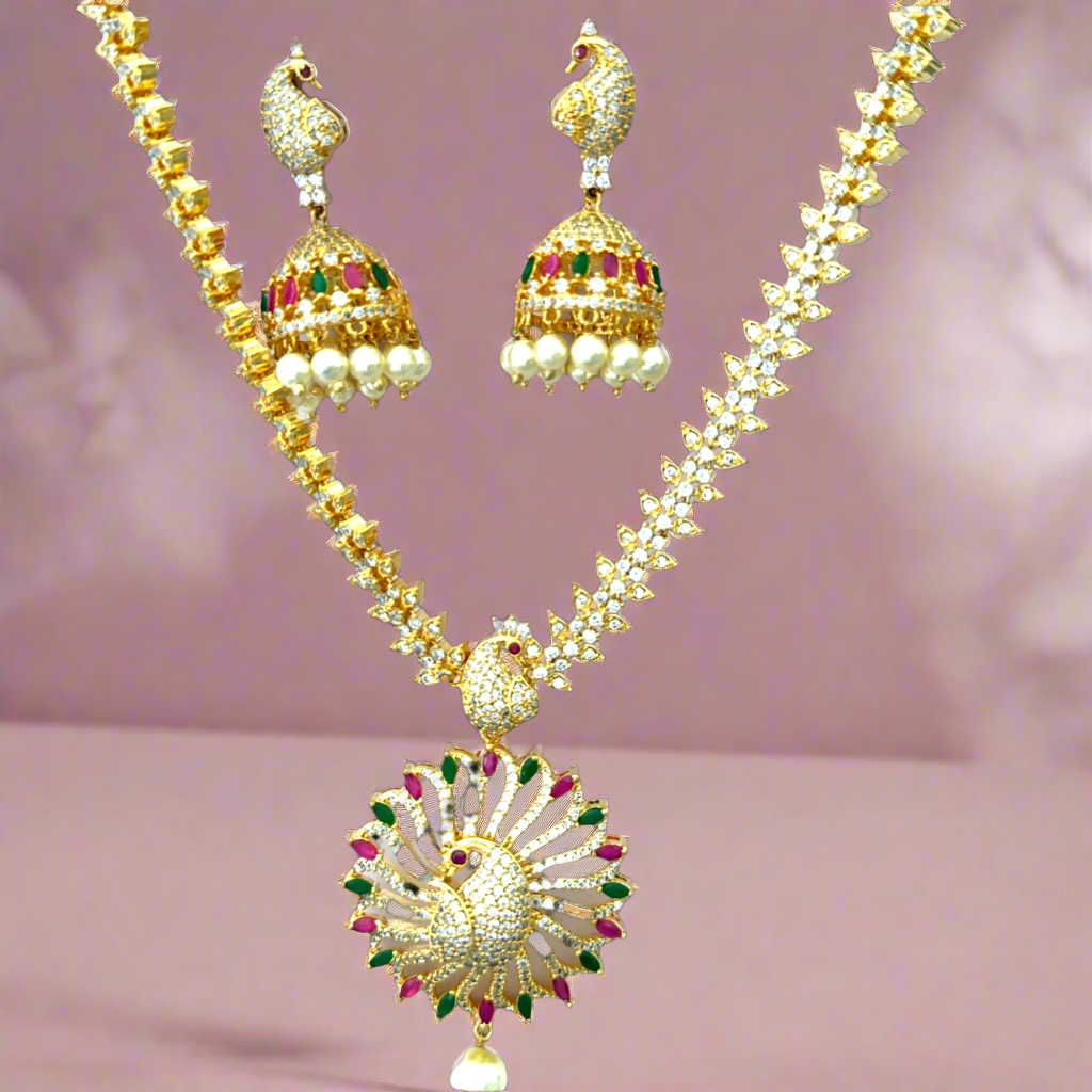 Gold Plated Necklace with Peacock Design