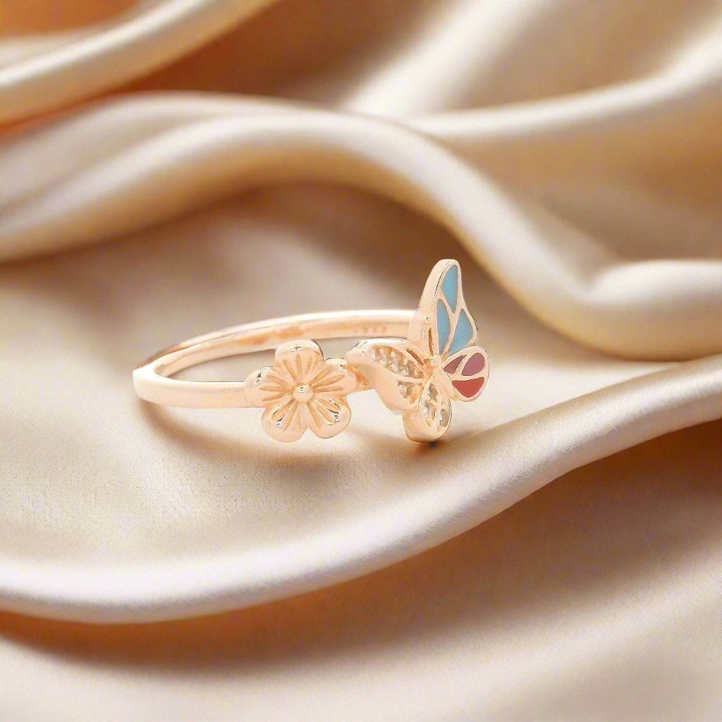 Colorful Charming Butterfly and Flower Ring