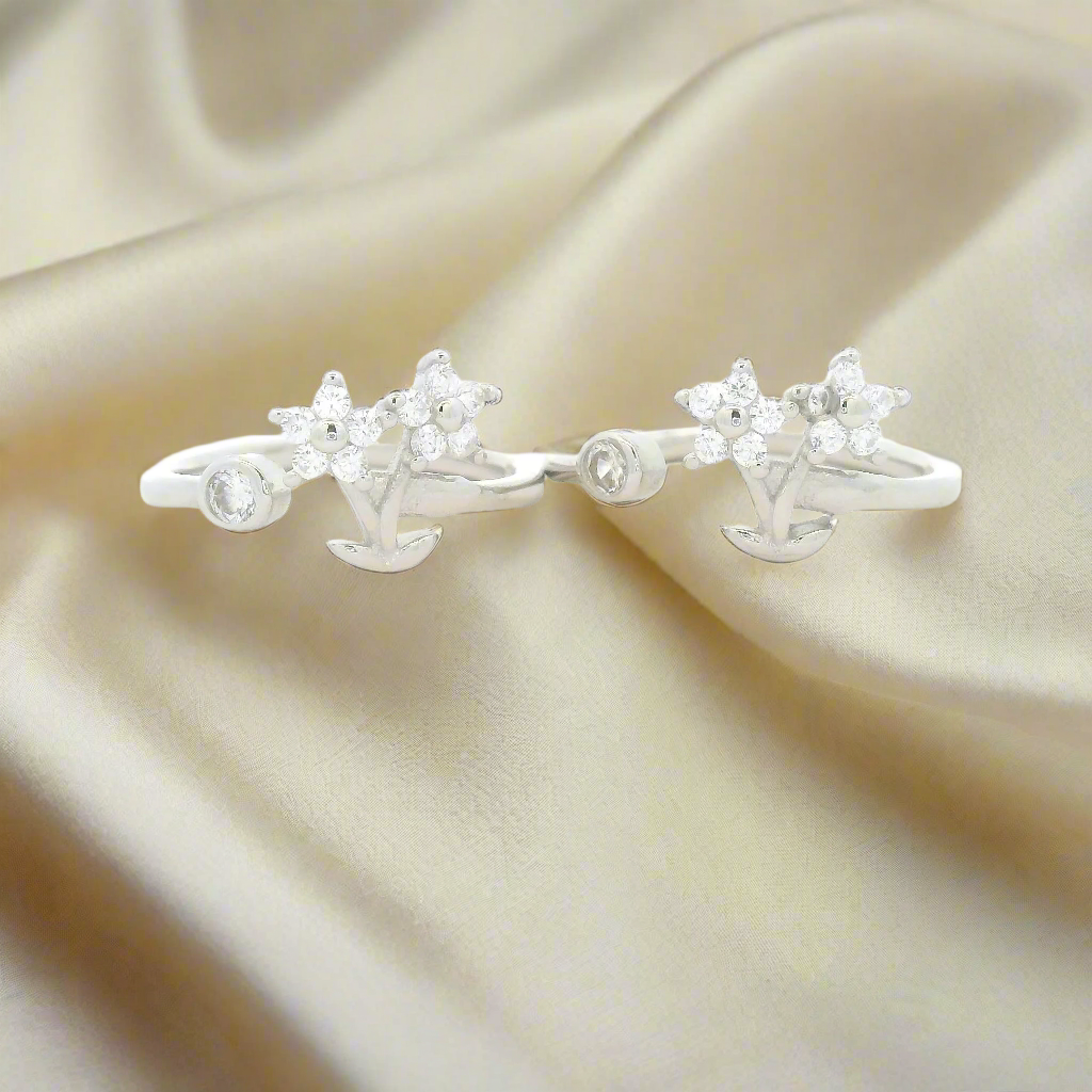 Floral Pot Design Silver Toe Rings