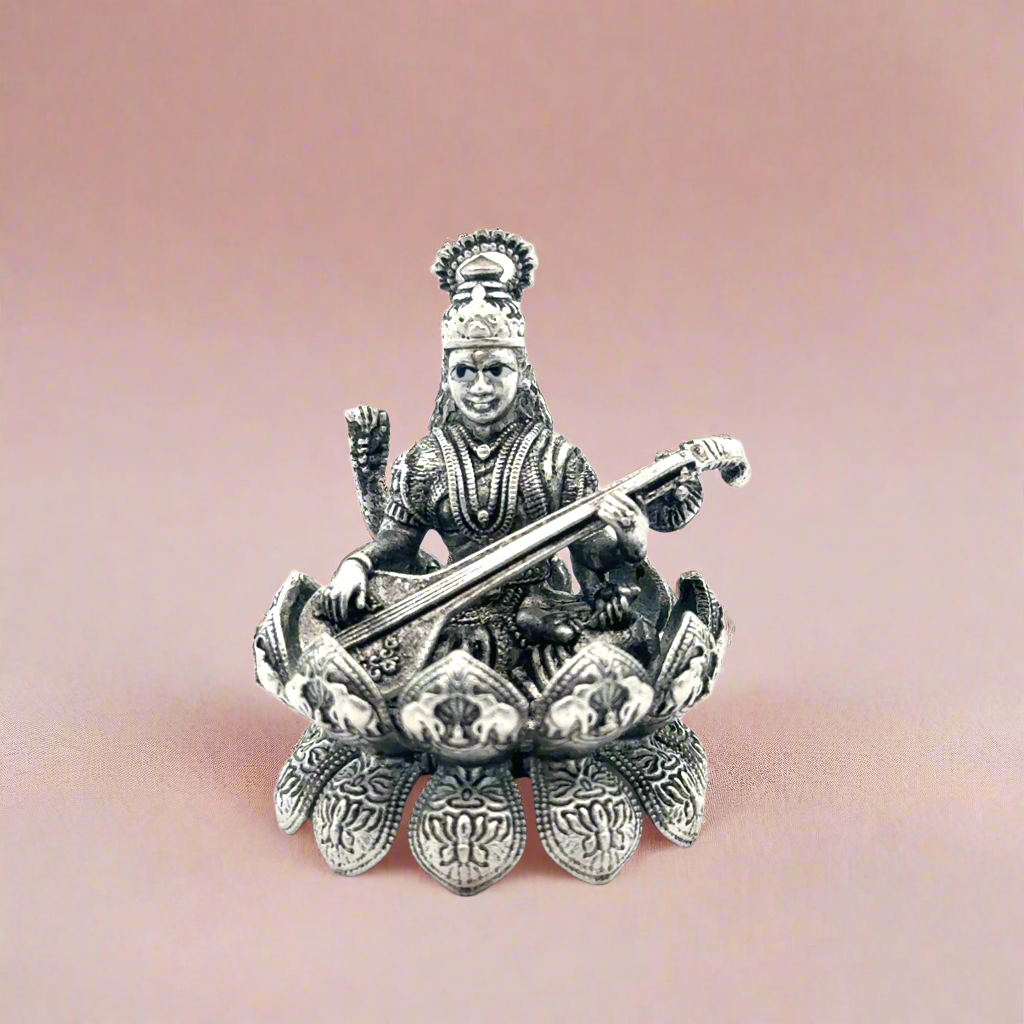 Silver Statue of Goddess Saraswati
