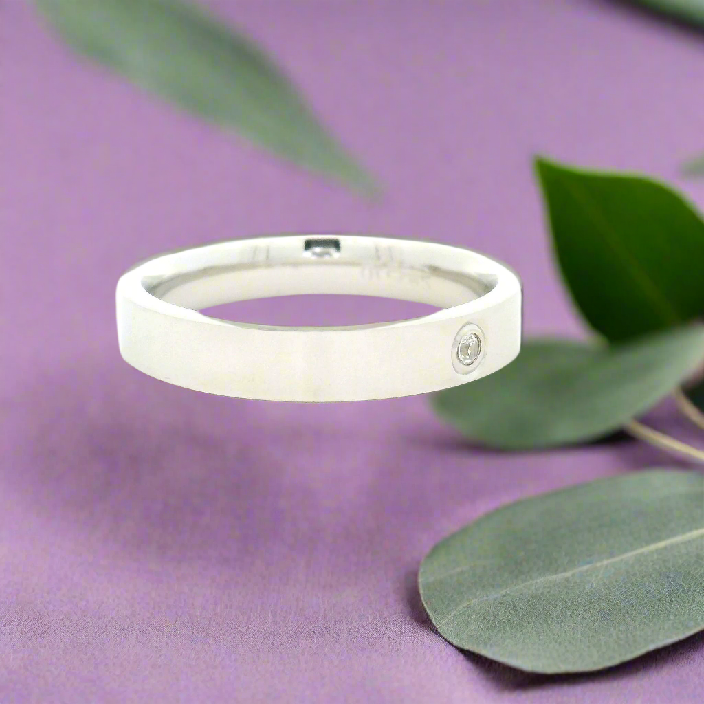 Silver Mens Ring with Diamond Accent