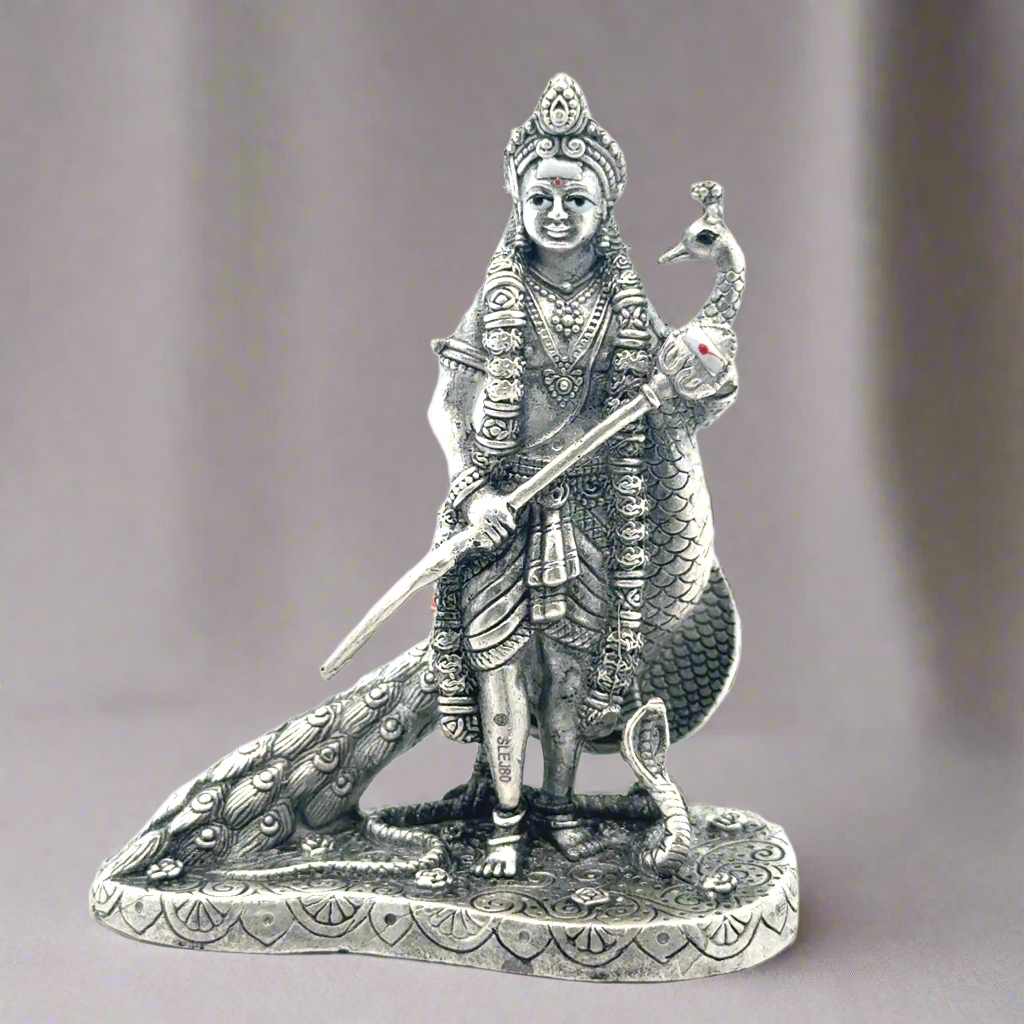 Murugan Oxidised Silver Statue of Deity
