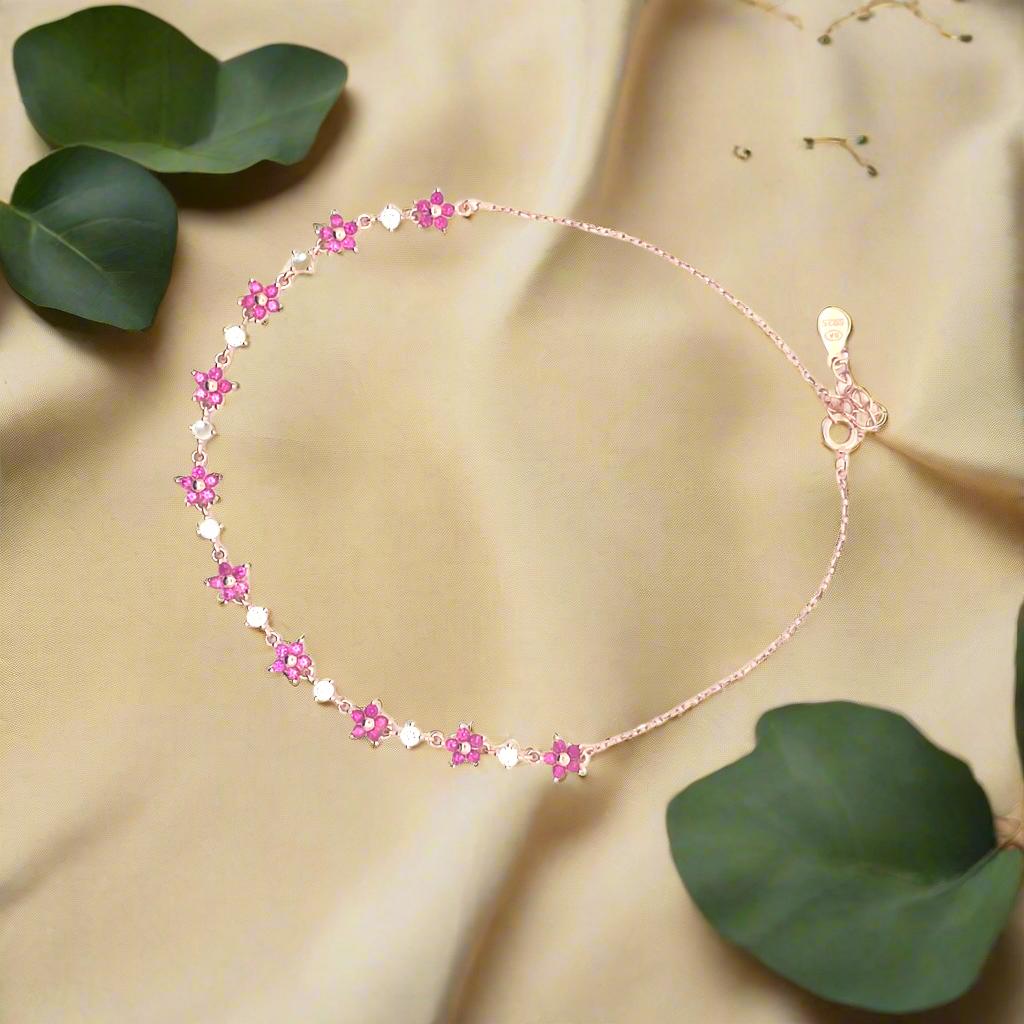 Rose Gold Pink Flower Anklets