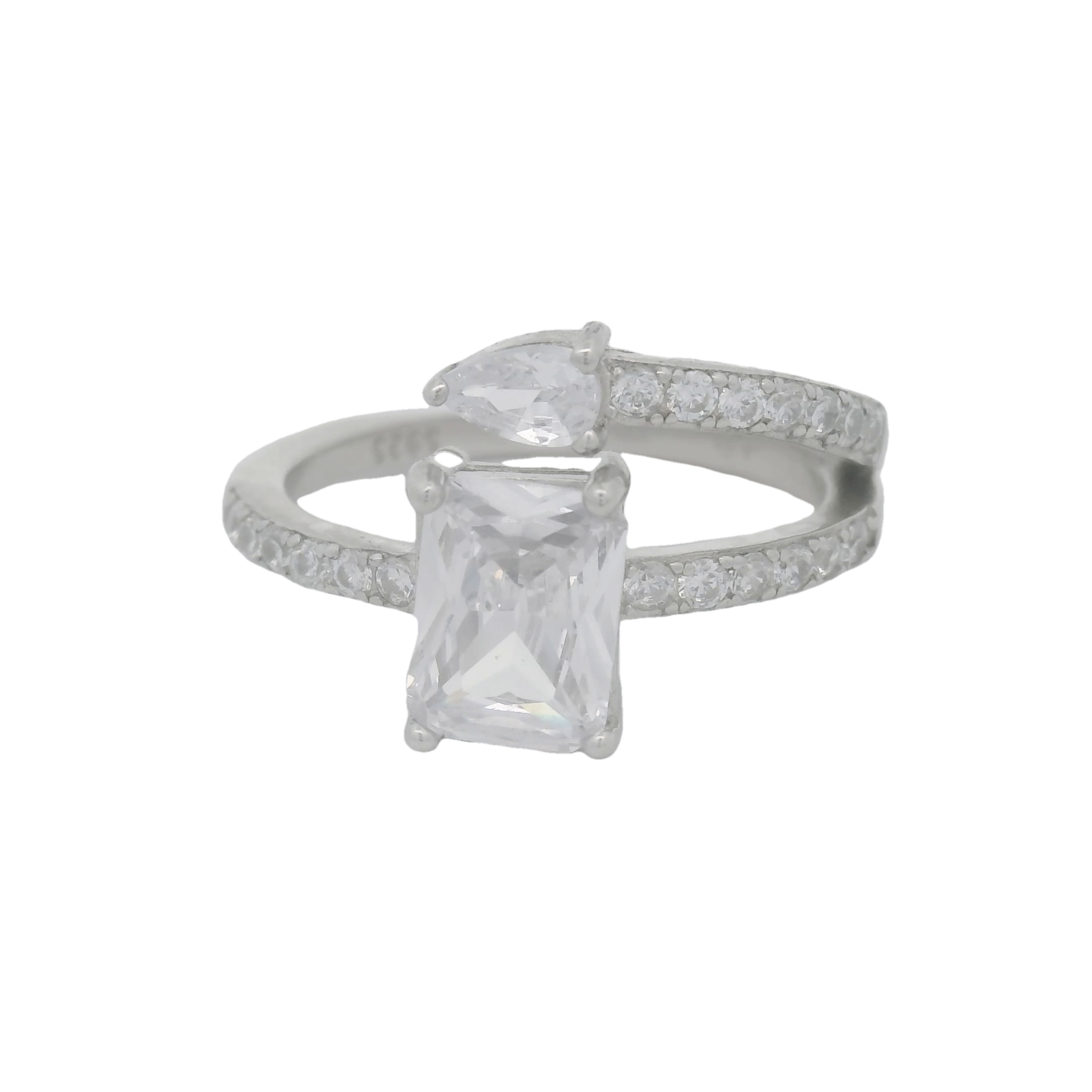 Elegant 925 Silver Double Stone Engagement Ring