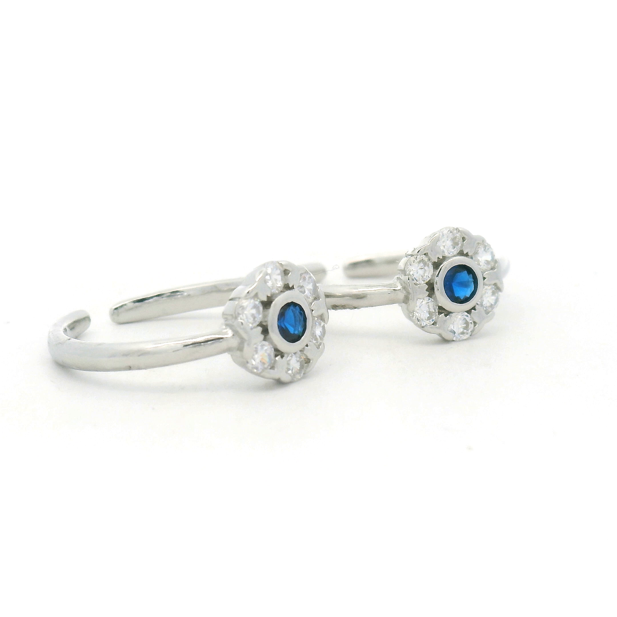 Blue Stone Flower Toe Rings for Silver