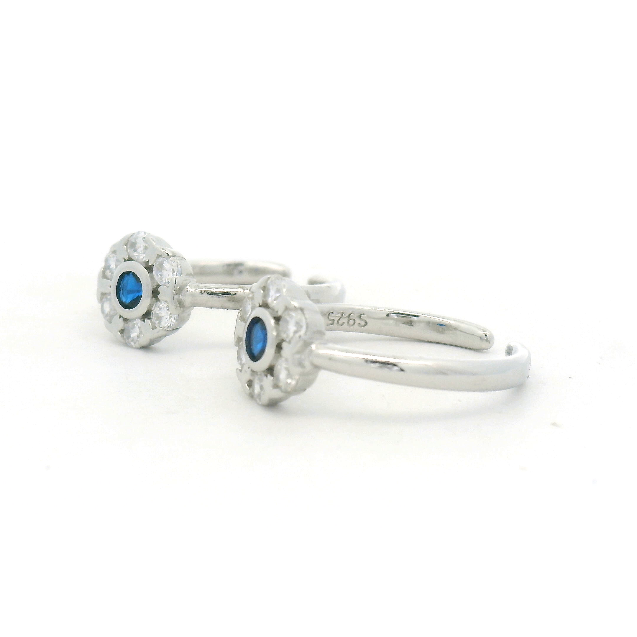 Blue Stone Flower Toe Rings for Silver