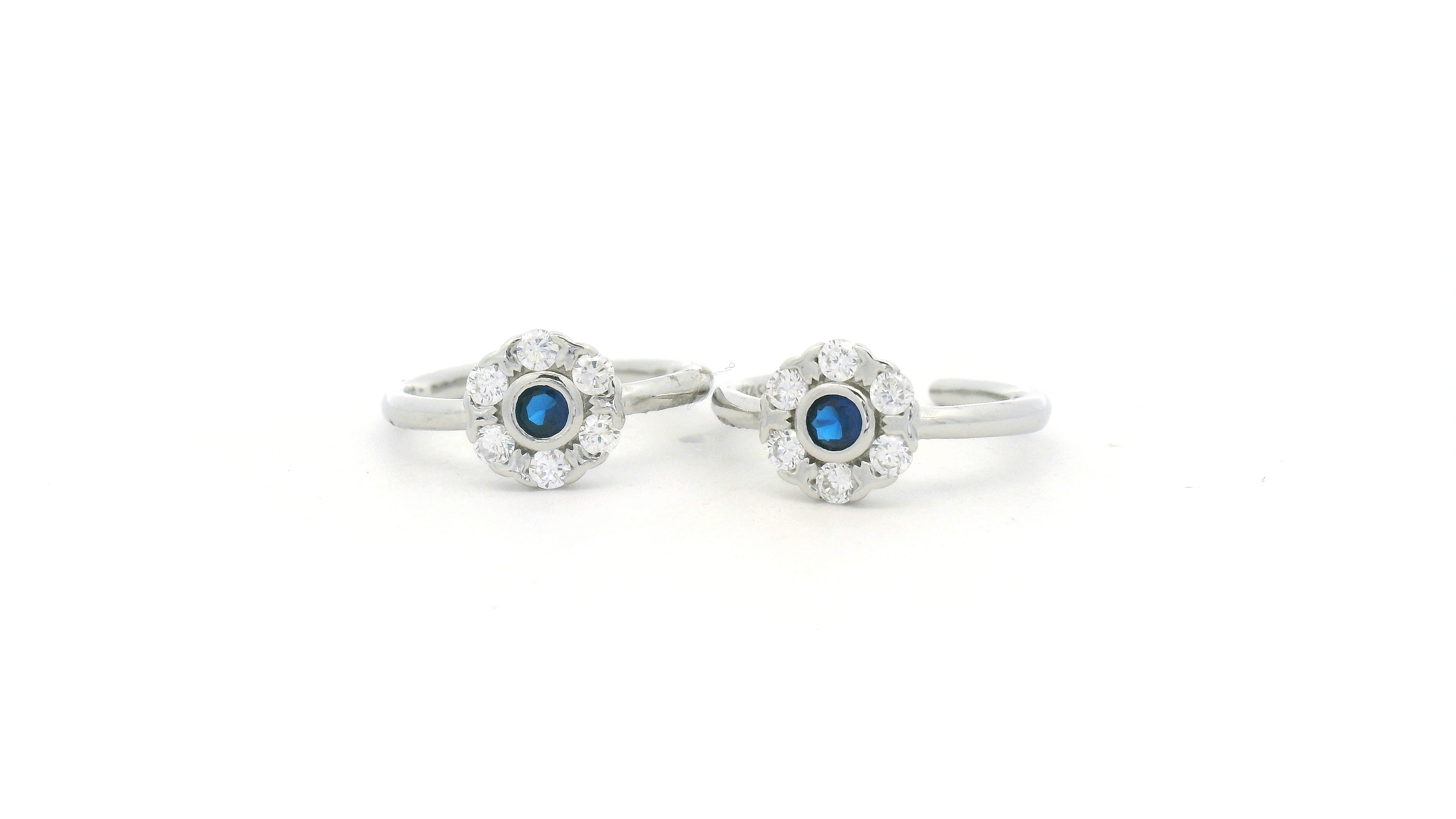Blue Stone Flower Toe Rings for Silver