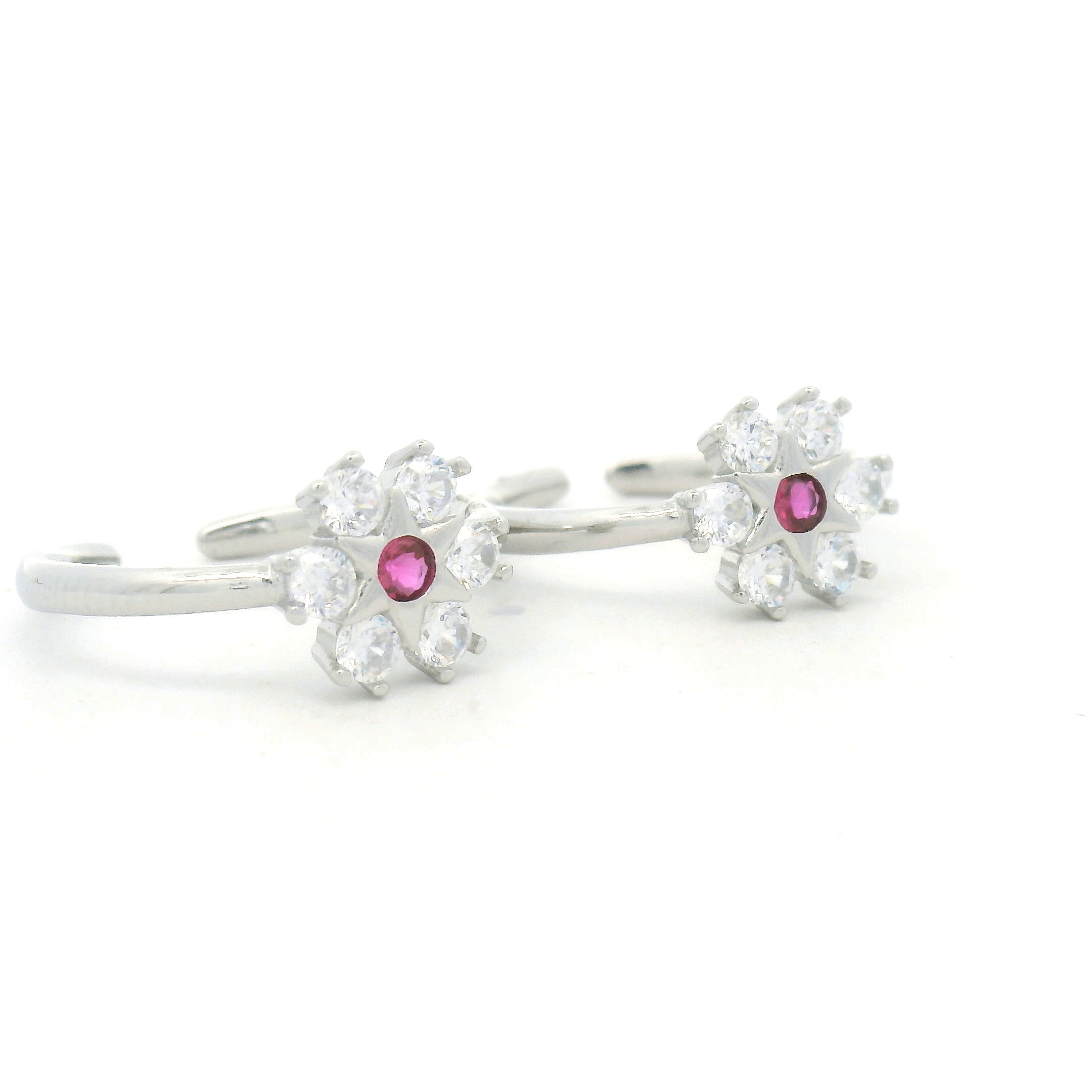 Pink Floral Design 925 Silver Toe Rings