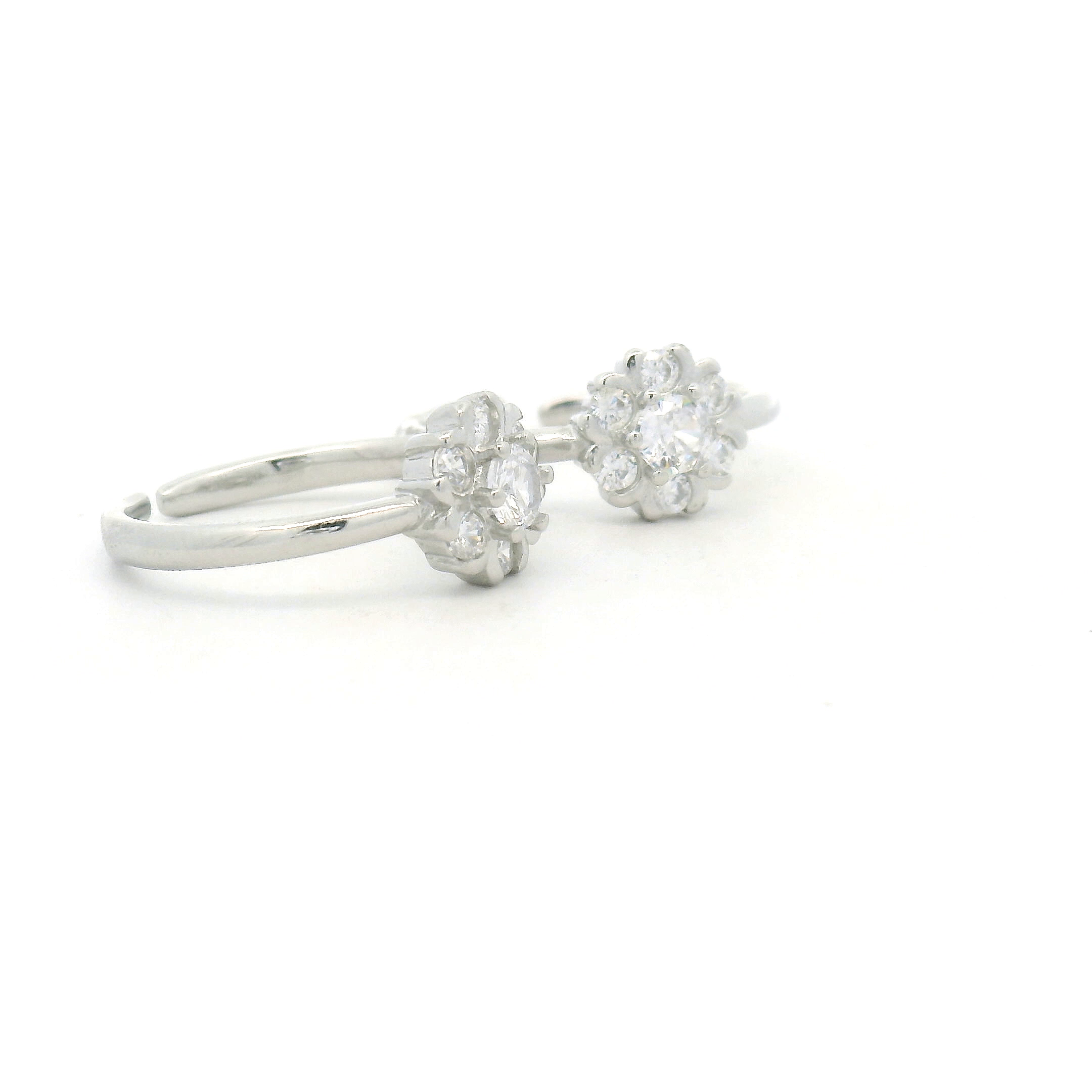 Floral Diamond CZ Toe Rings for 925 Silver