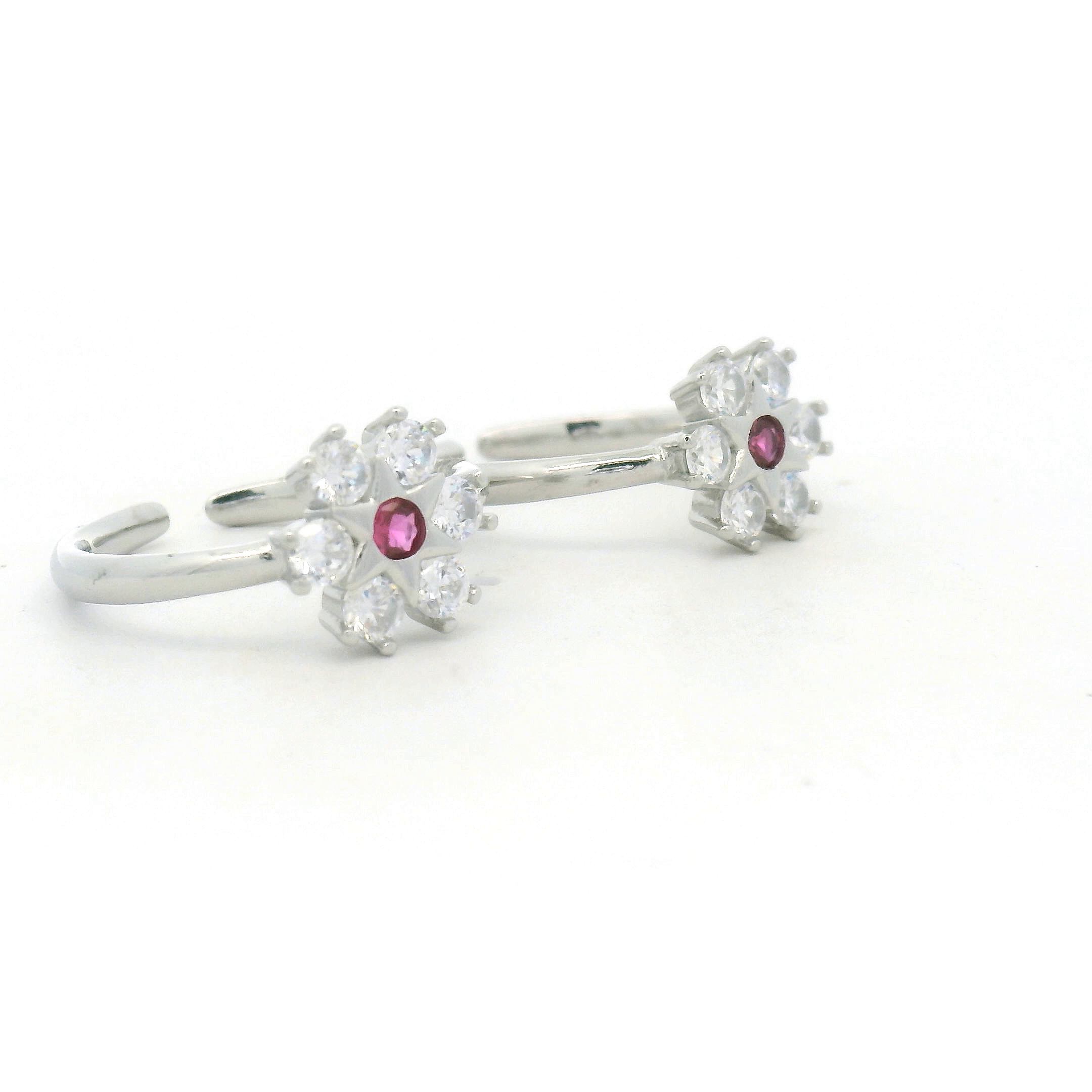 Pink Flower Design CZ Toe Rings