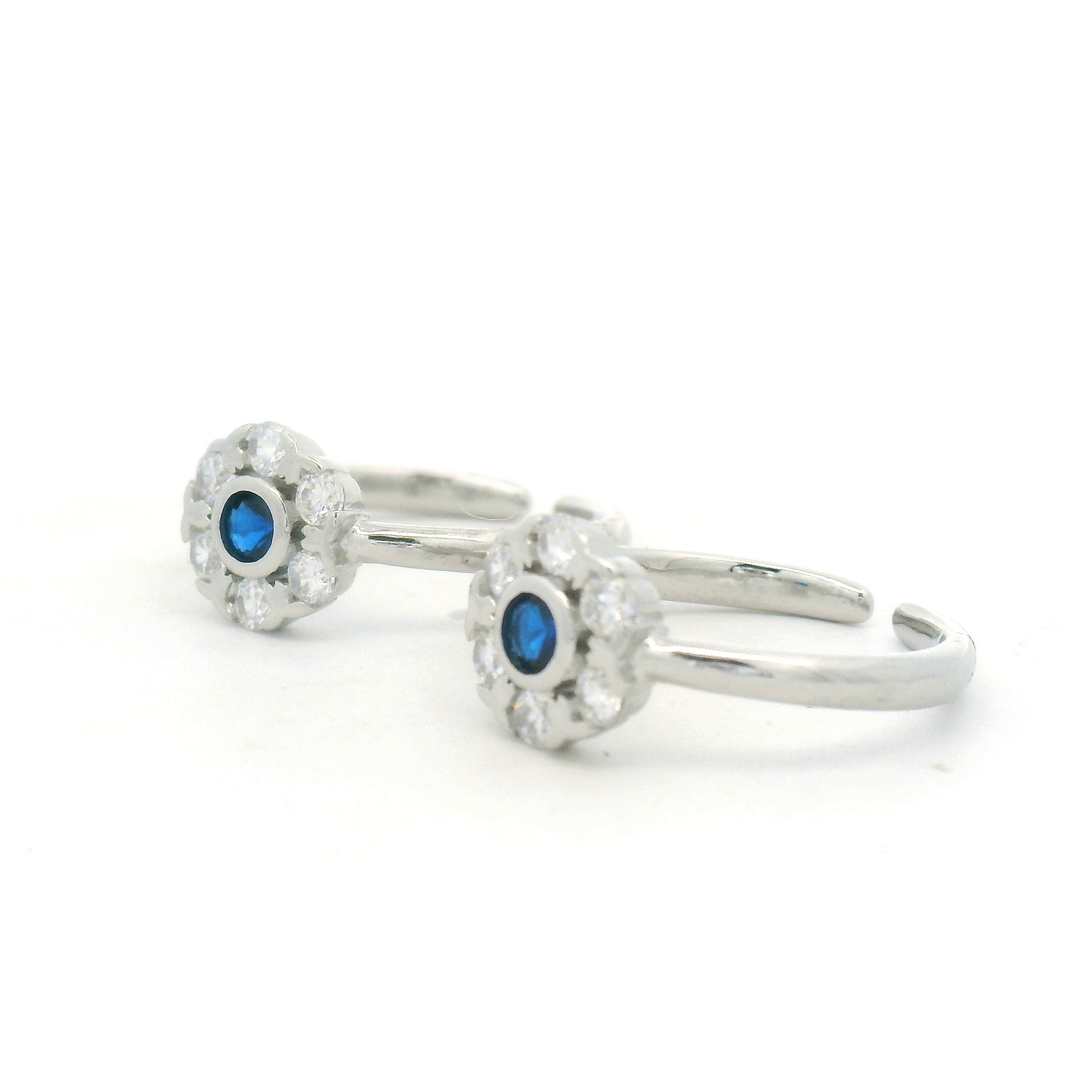 Blue Stone Flower Design CZ Toe Rings