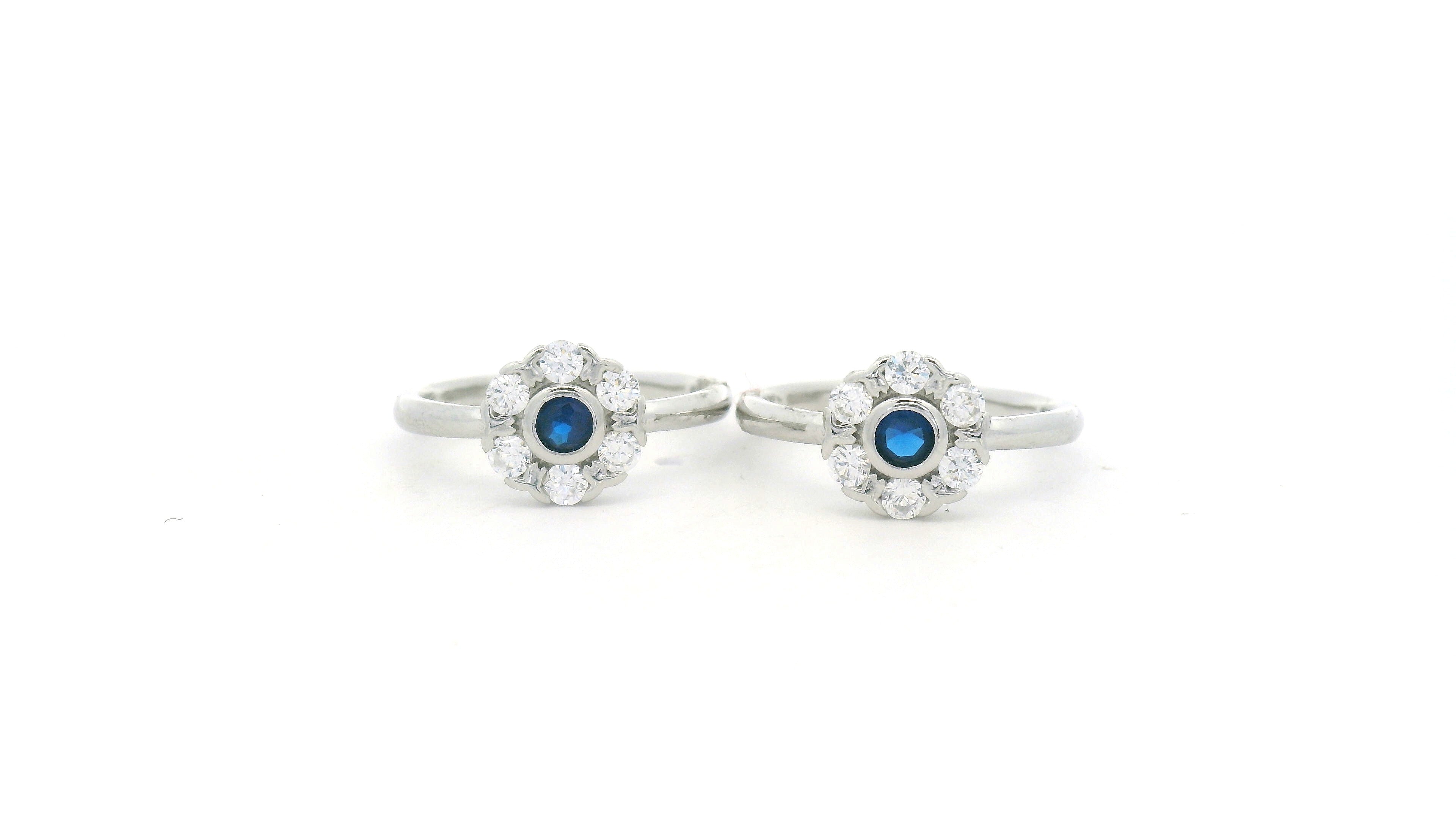 Blue Stone Flower Design CZ Toe Rings
