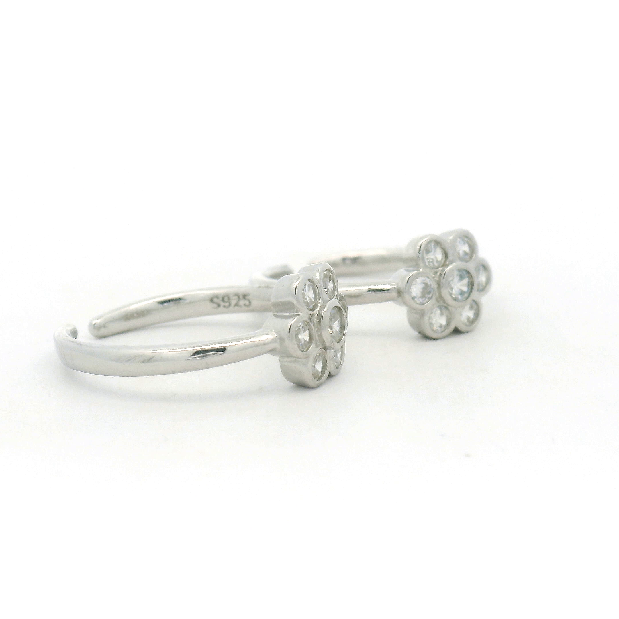 Elegant Silver Flower CZ Toe Rings
