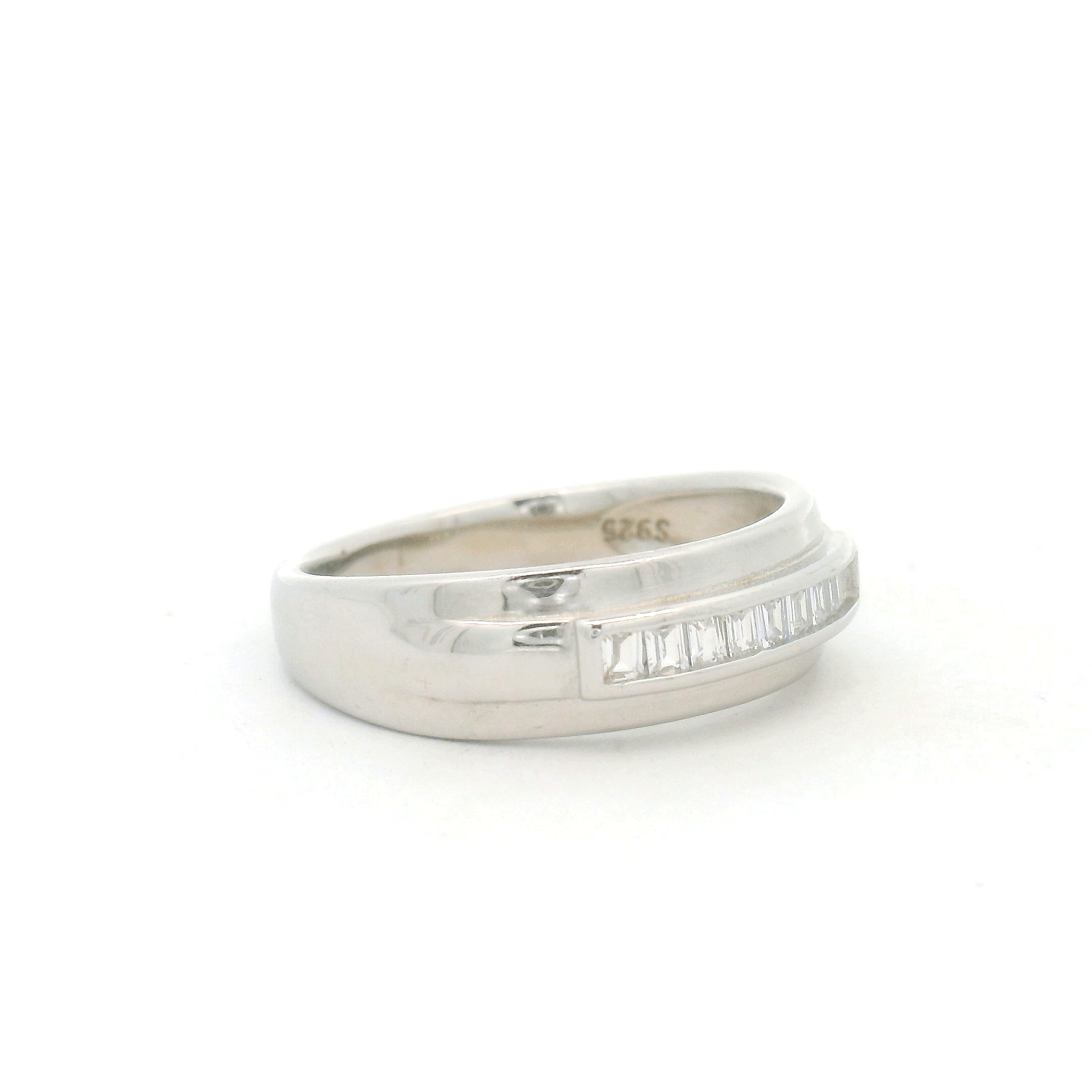Silver Men Ring with Baguette Diamonds