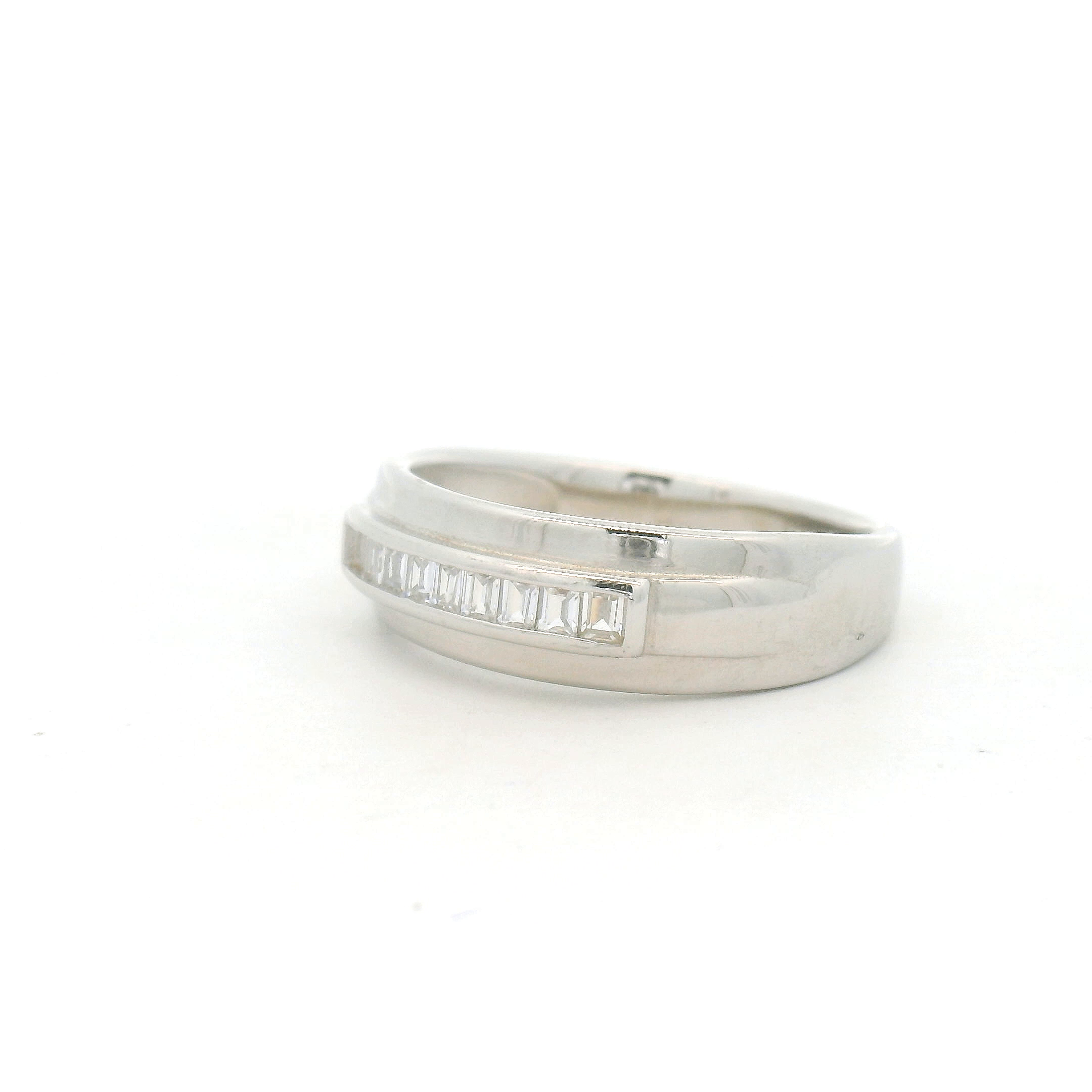Silver Men Ring with Baguette Diamonds