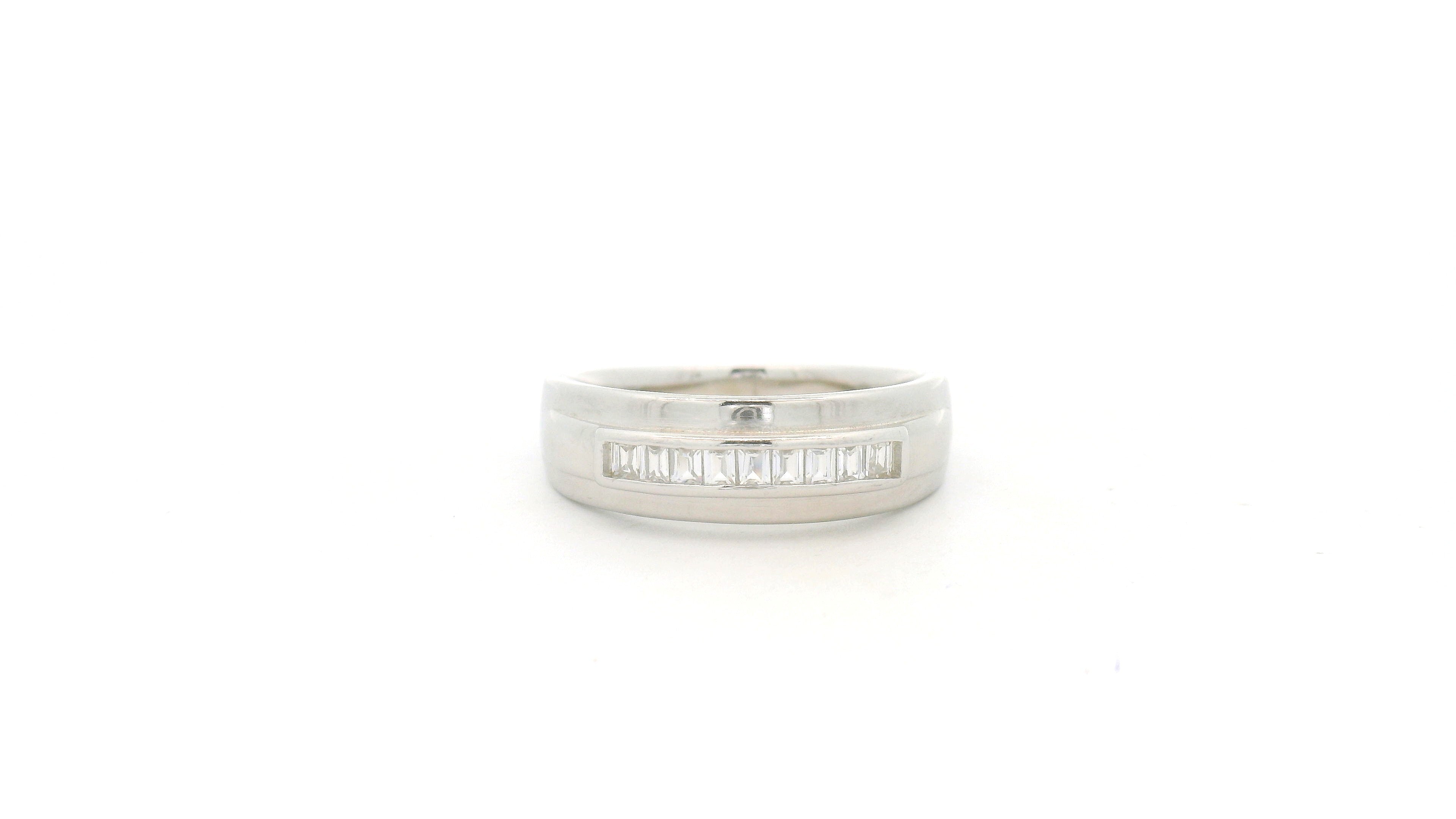 Silver Men Ring with Baguette Diamonds