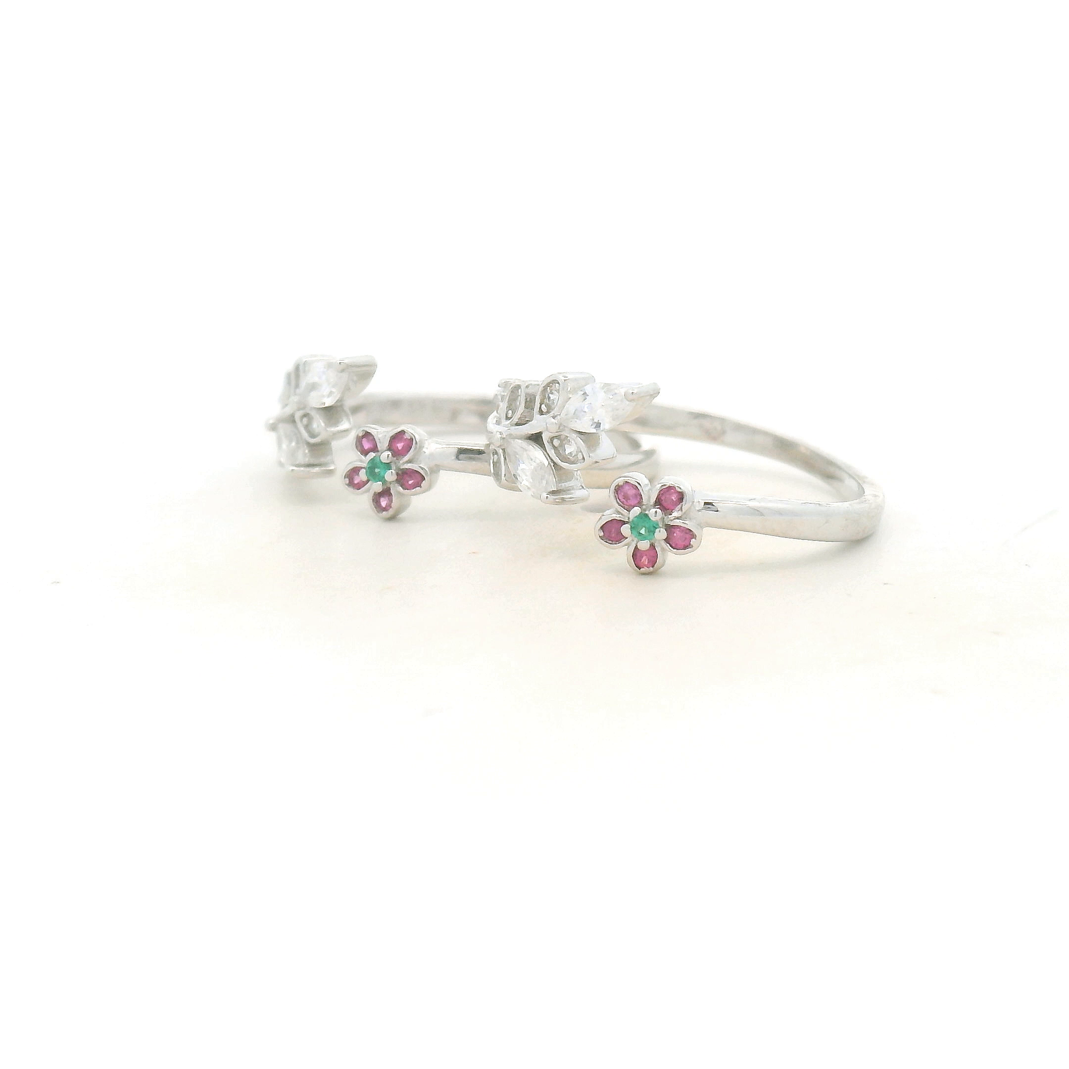 Double Flower CZ Toe Ring in 925 Silver