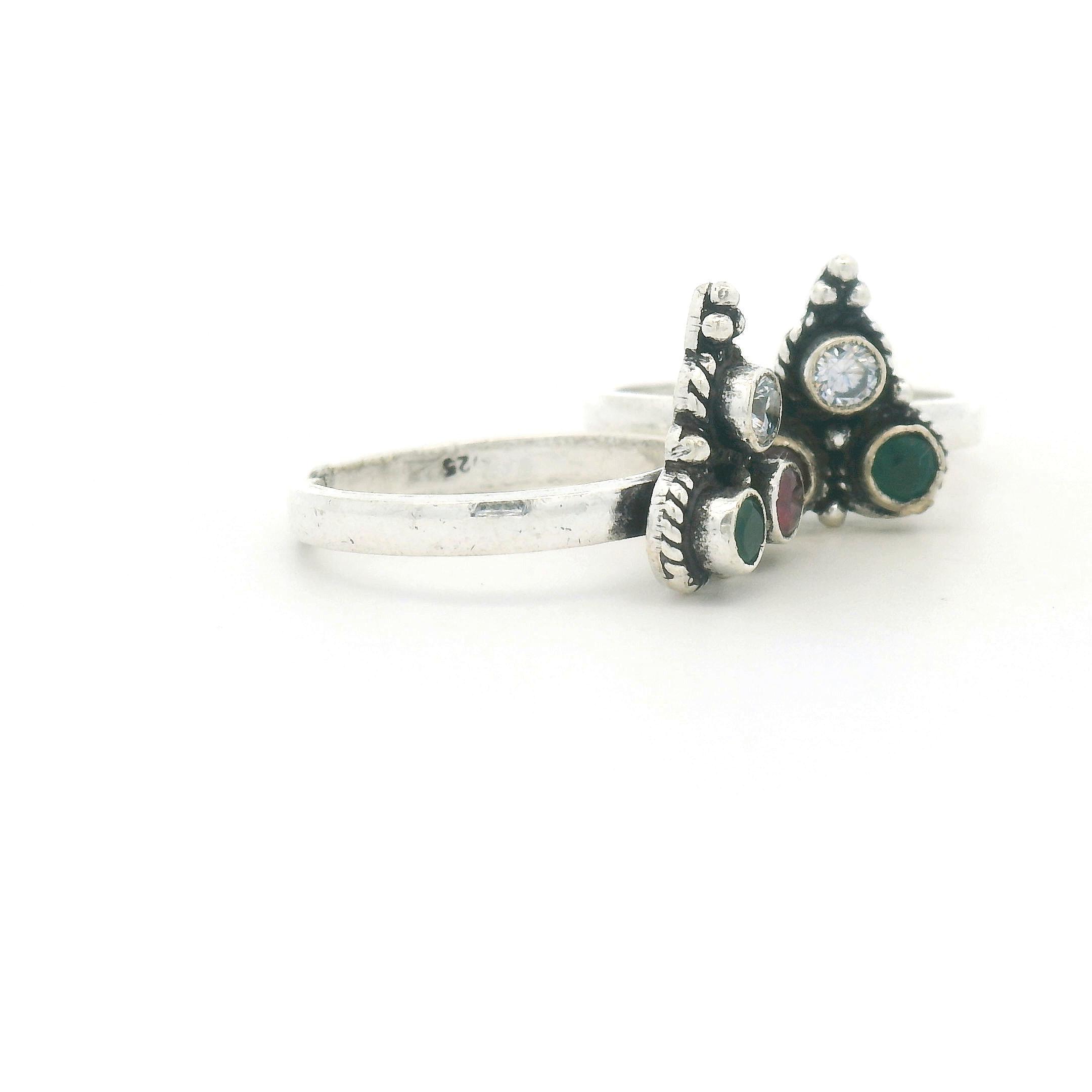 Colorful Gemstones Silver Toe Ring