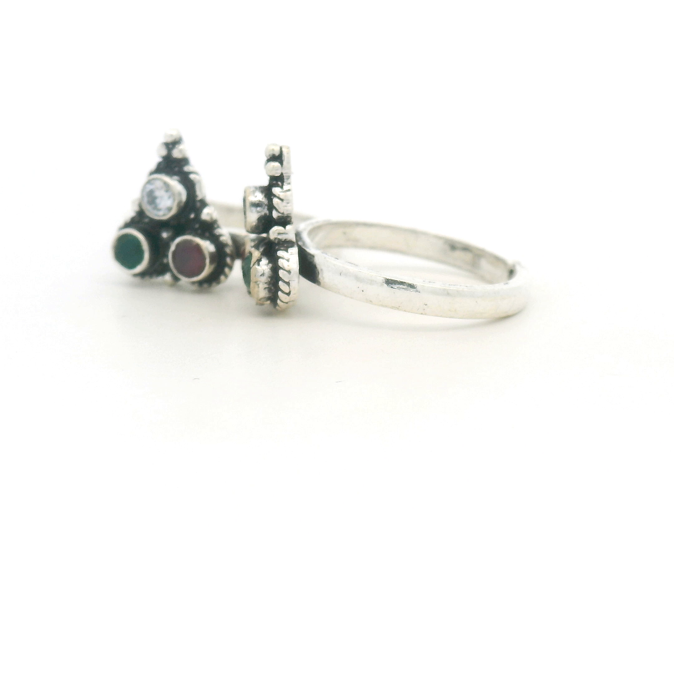 Colorful Gemstones Silver Toe Ring