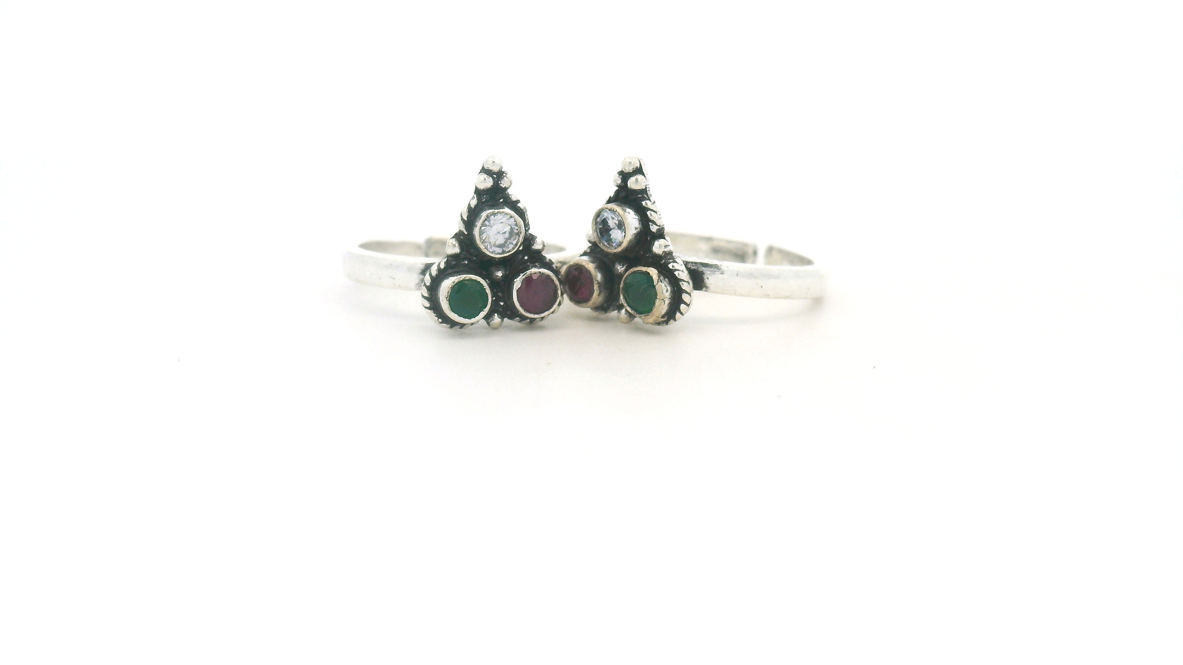 Colorful Gemstones Silver Toe Ring