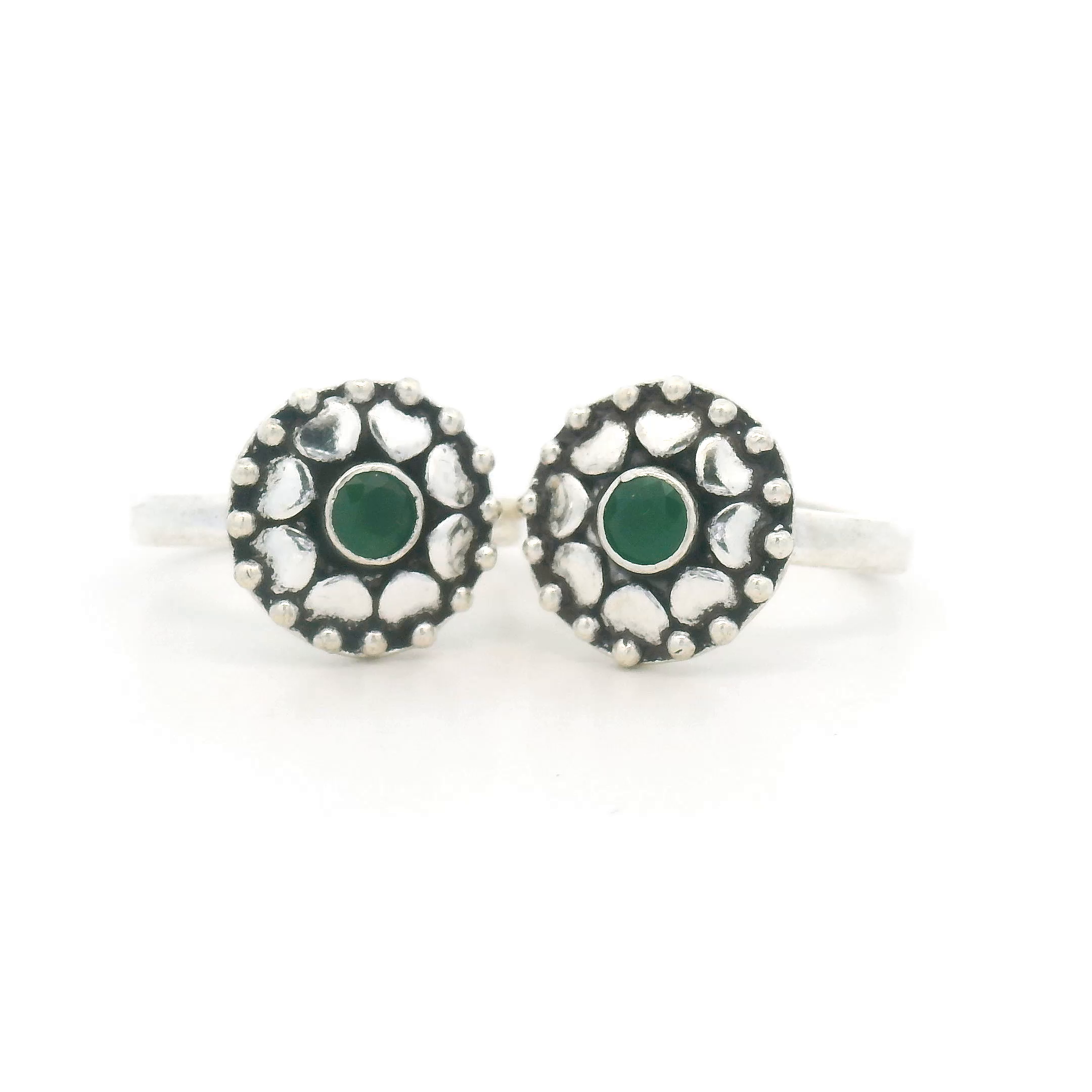 Silver and Green Stone Toe Rings