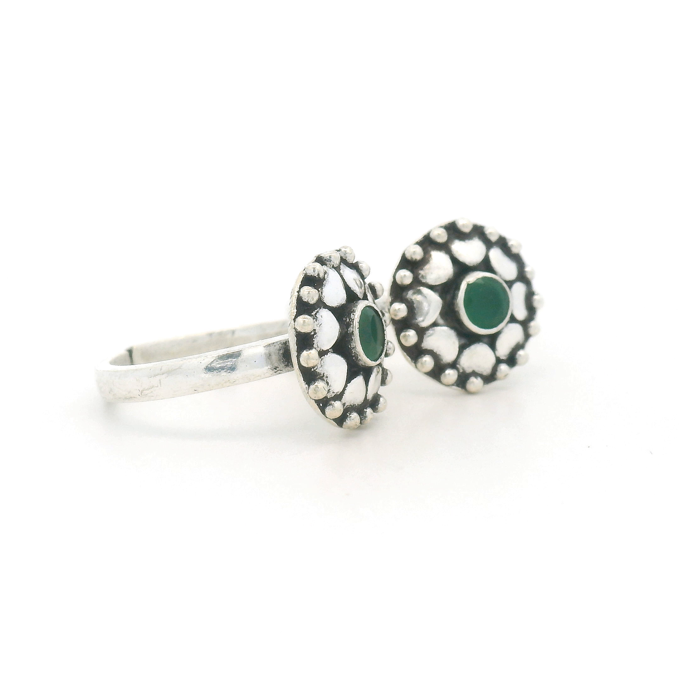 Silver and Green Stone Toe Rings
