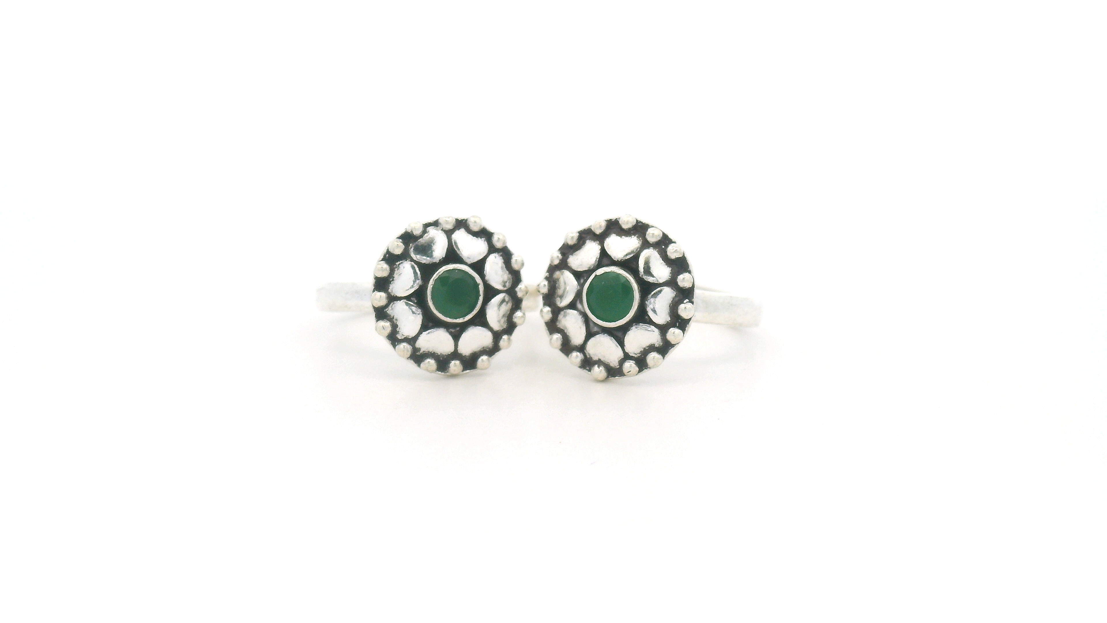 Silver and Green Stone Toe Rings