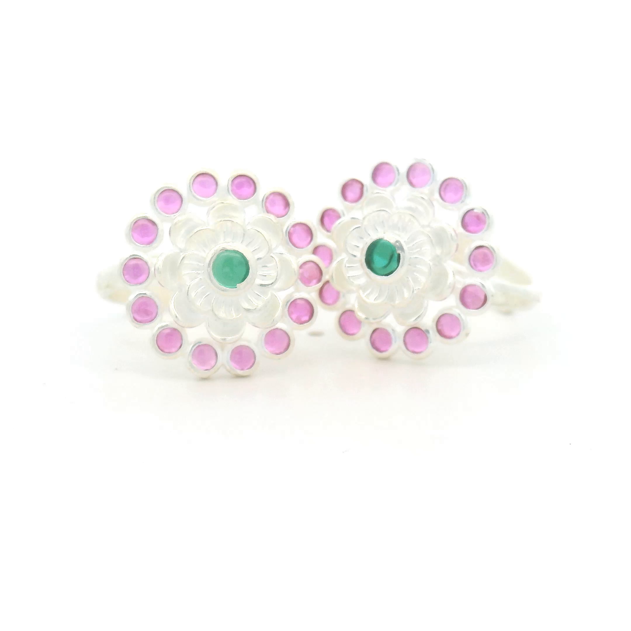 Dual Tone Flower CZ Toe Ring – Pink & Green