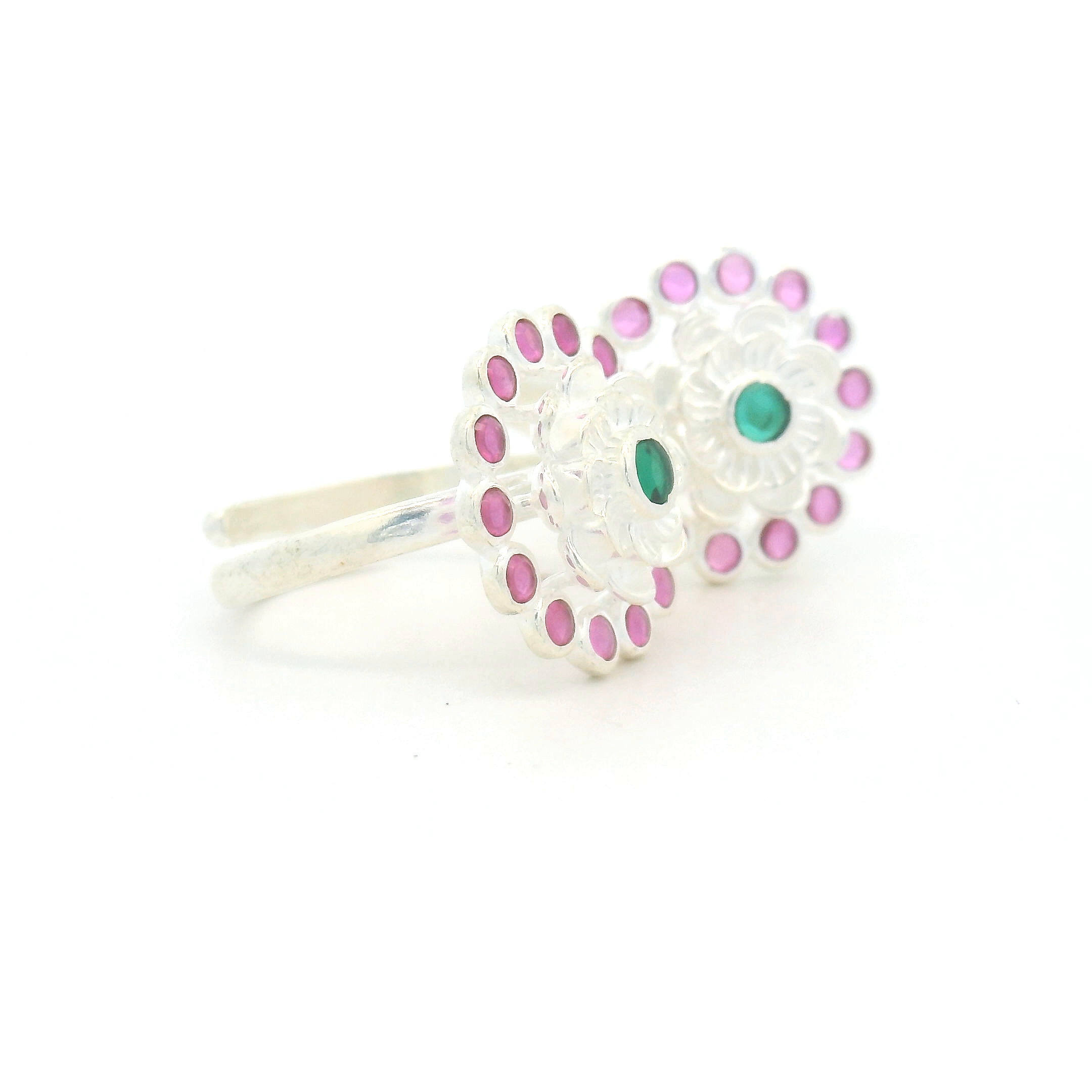Dual Tone Flower CZ Toe Ring – Pink & Green