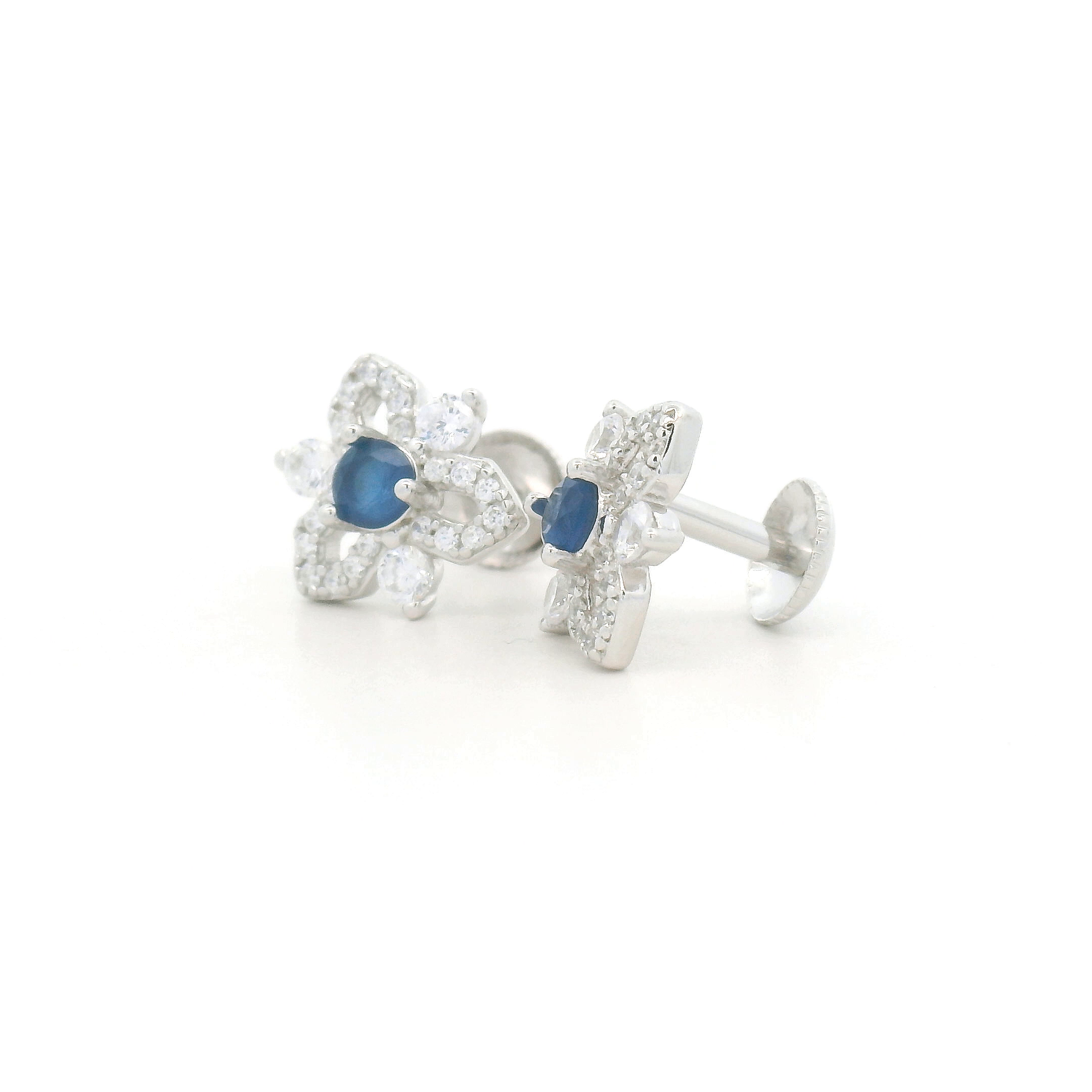 Blue Stone Flower Sapphire Earrings
