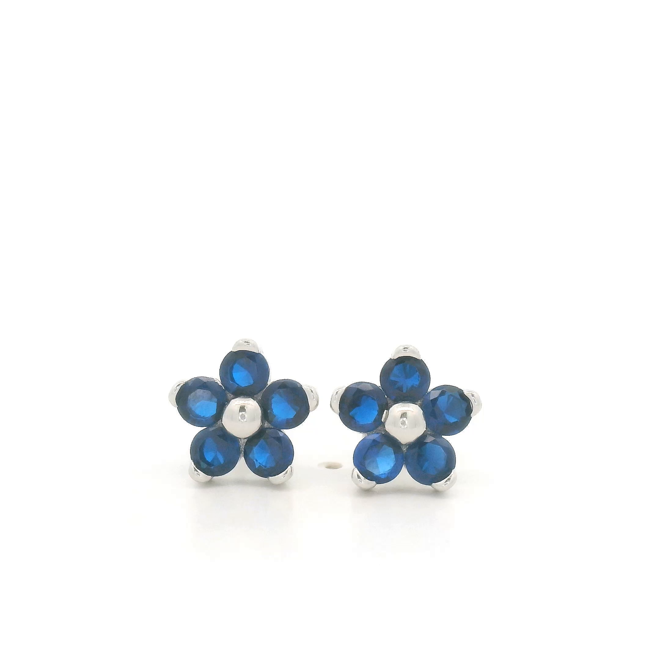 Blue Stone Flower Stud Earrings in Sterling Silver – Classic and Chic