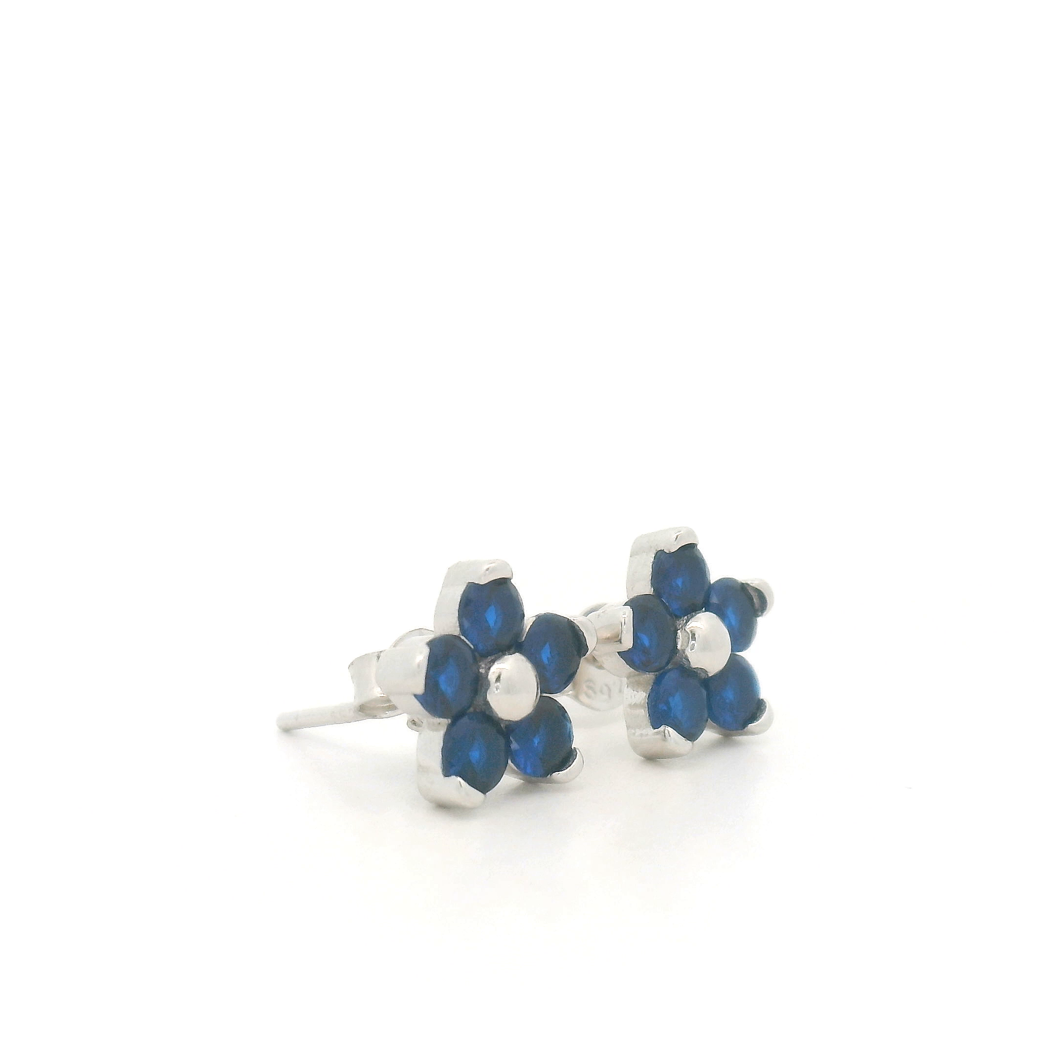 Blue Stone Flower Stud Earrings in Sterling Silver – Classic and Chic