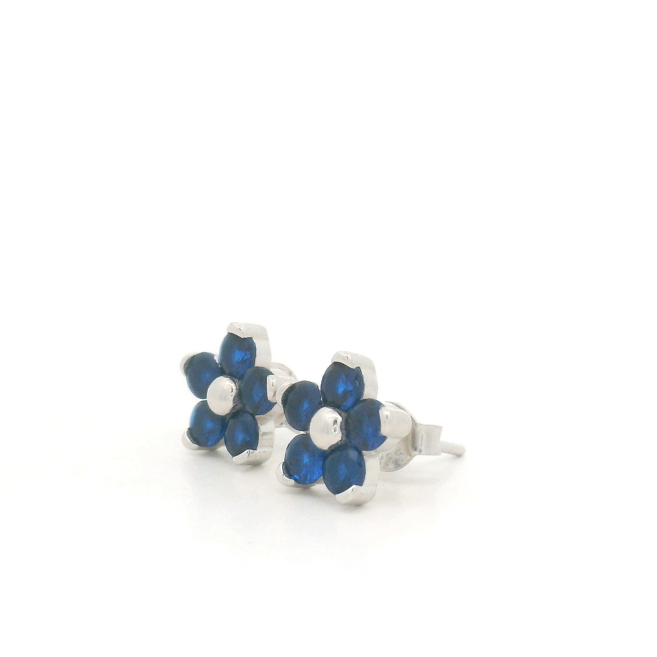 Blue Stone Flower Stud Earrings in Sterling Silver – Classic and Chic
