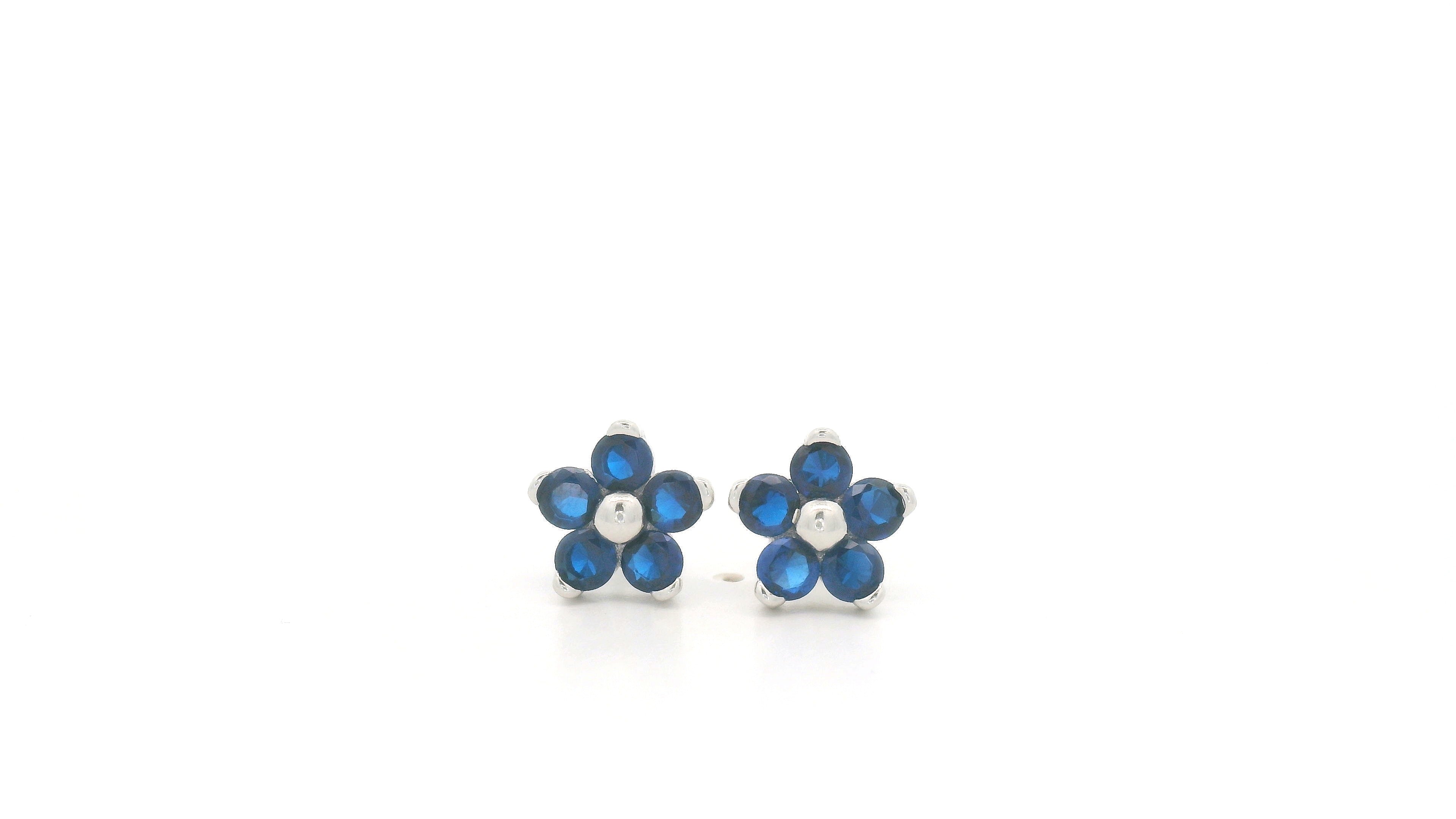 Blue Stone Flower Stud Earrings in Sterling Silver – Classic and Chic
