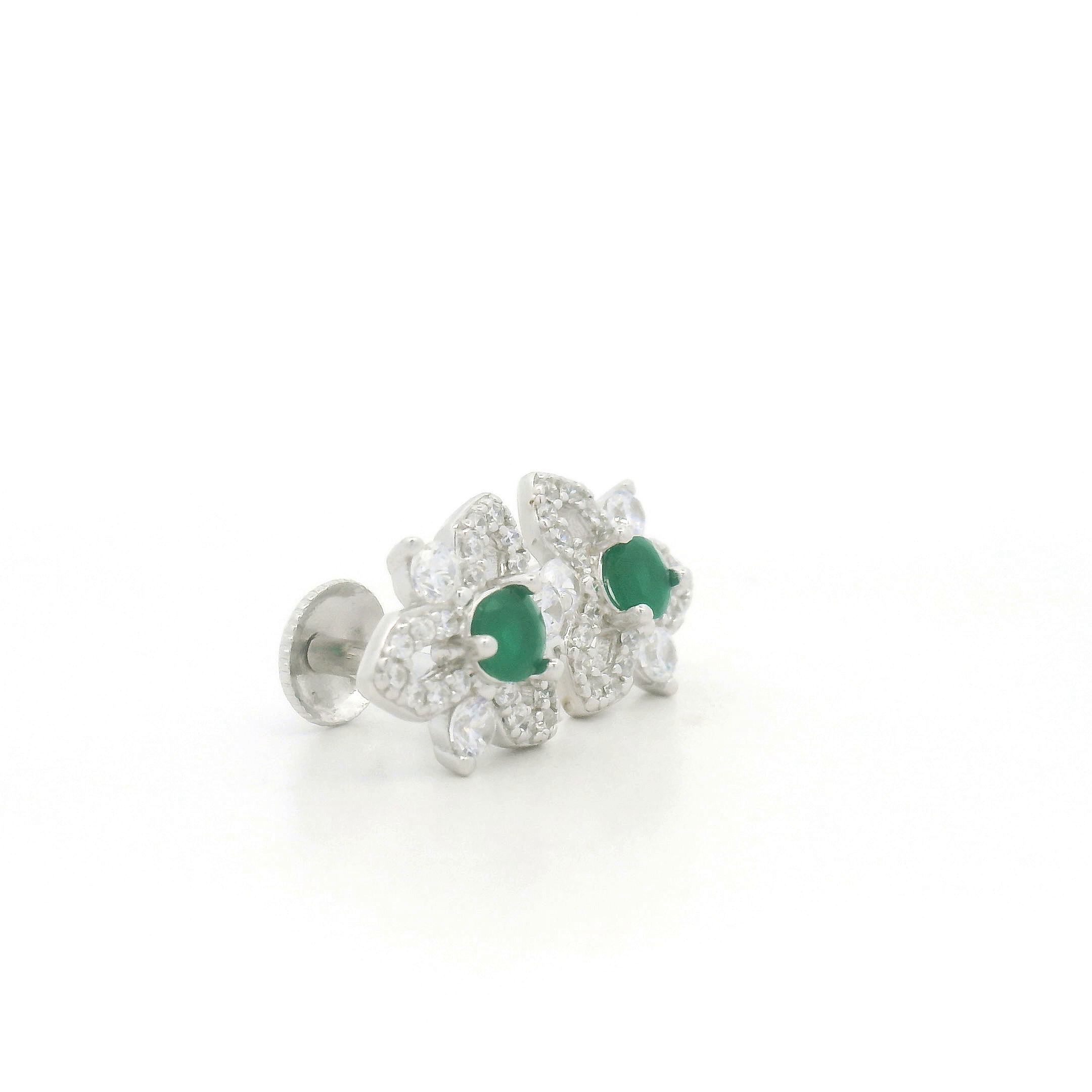 Green Stone Floral Stud Earrings in Pure Silver – Fresh and Vibrant Style