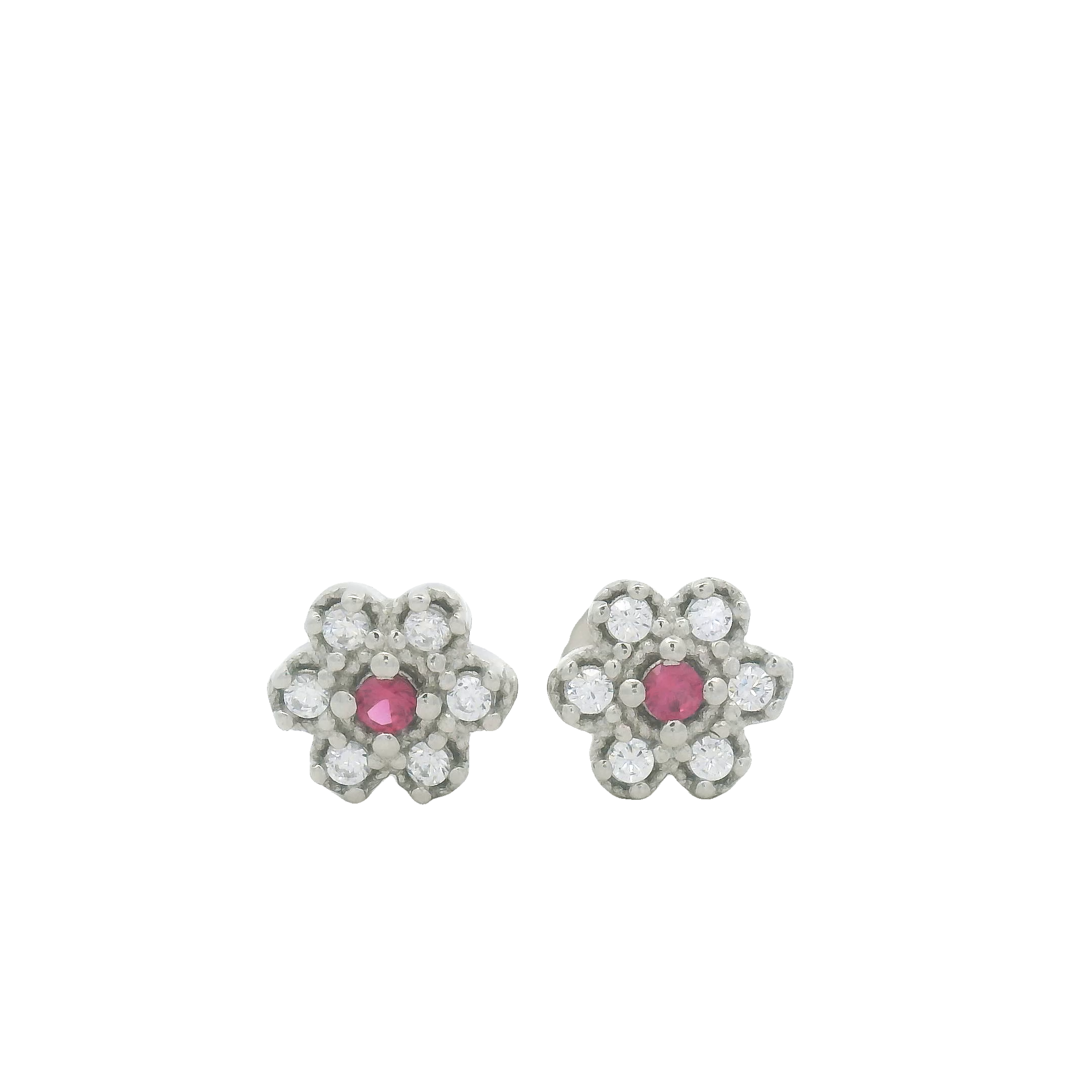925 Silver Floral Stud Earrings with Pink Stone – Elegant Everyday Jewellery