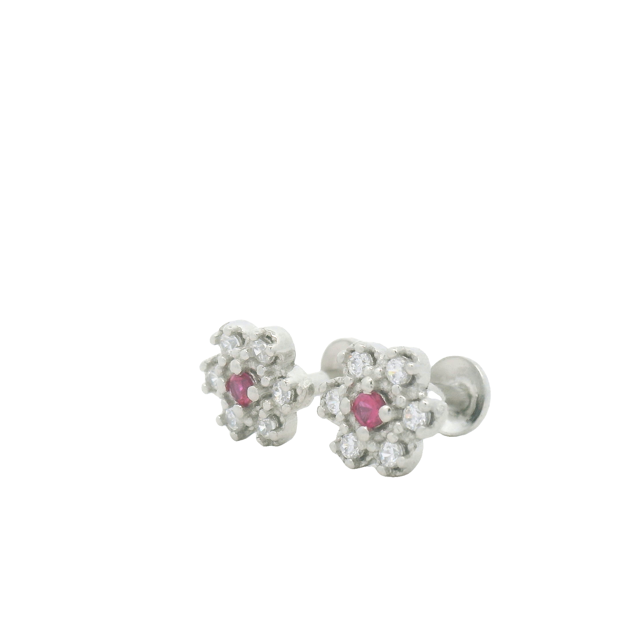 925 Silver Floral Stud Earrings with Pink Stone – Elegant Everyday Jewellery