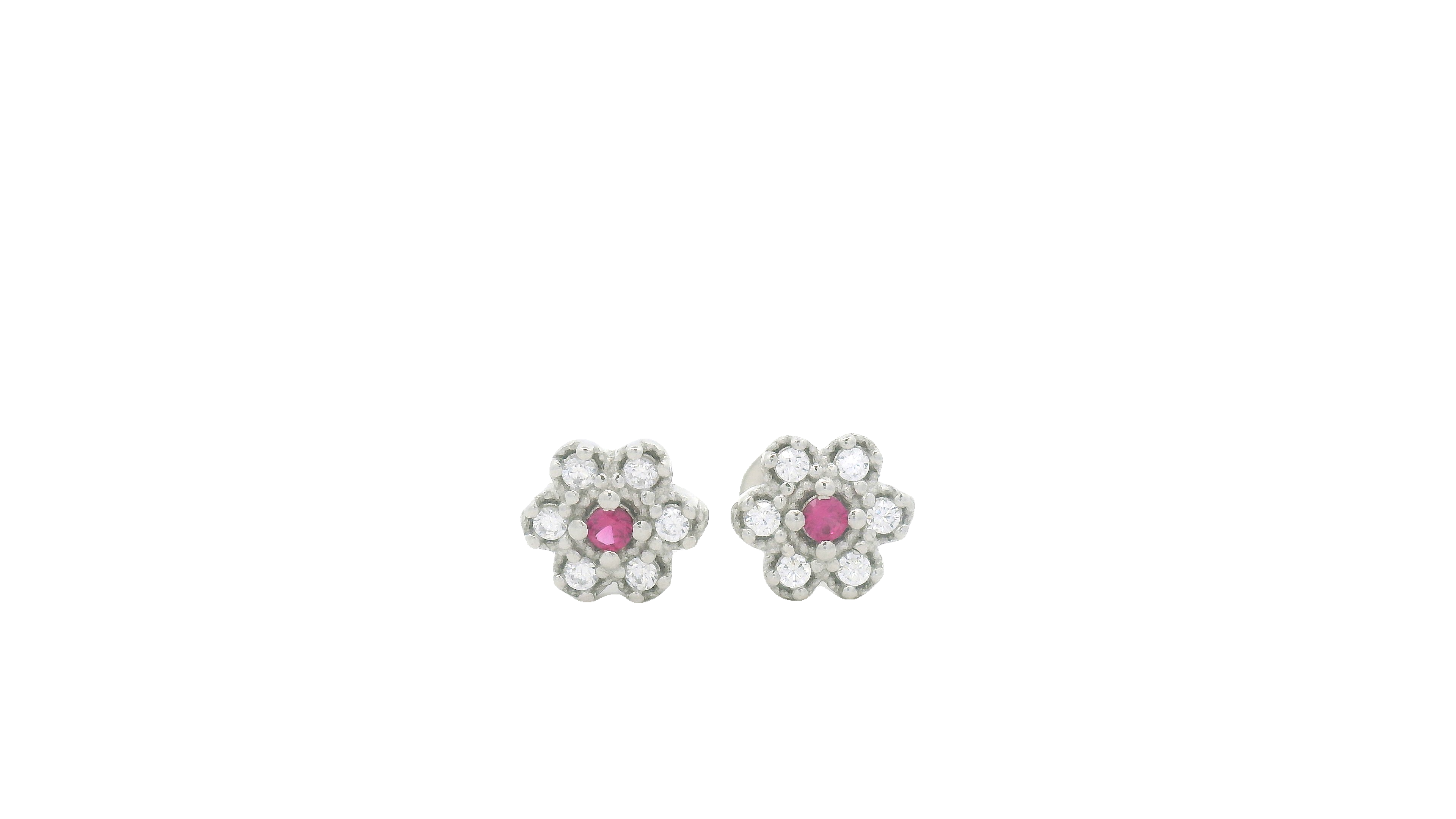 925 Silver Floral Stud Earrings with Pink Stone – Elegant Everyday Jewellery