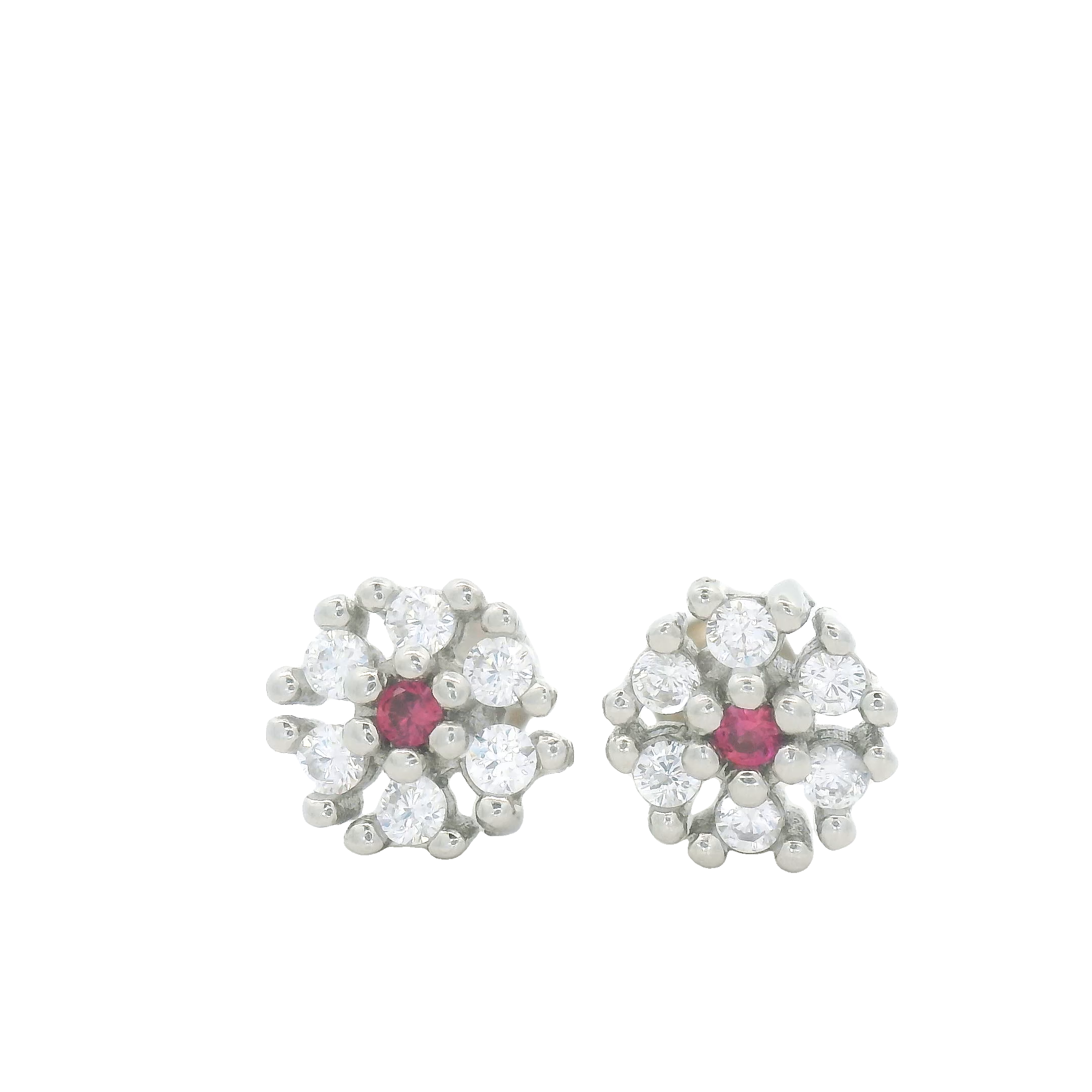 Pink Flower Gemstone Stud Earrings