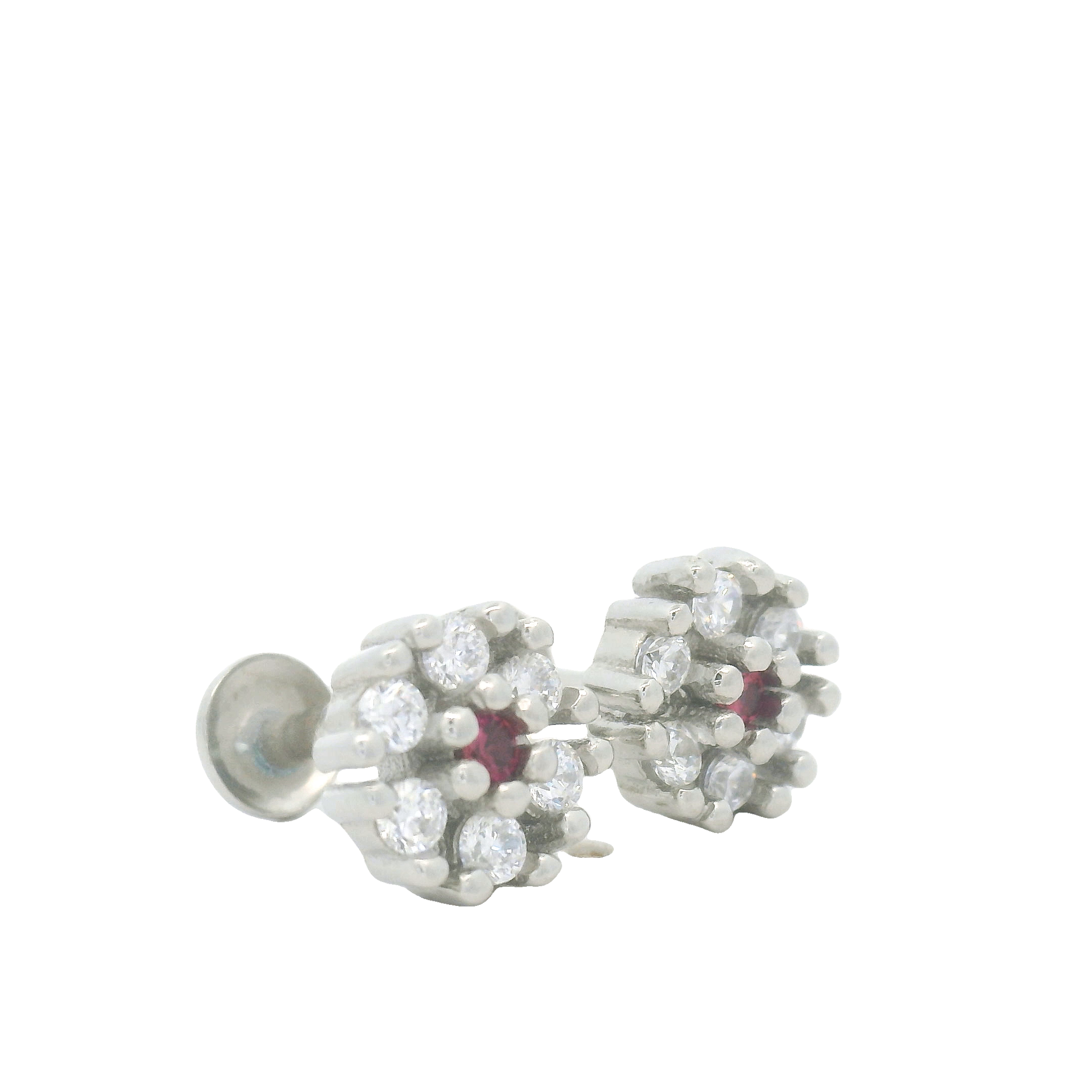 Pink Flower Gemstone Stud Earrings