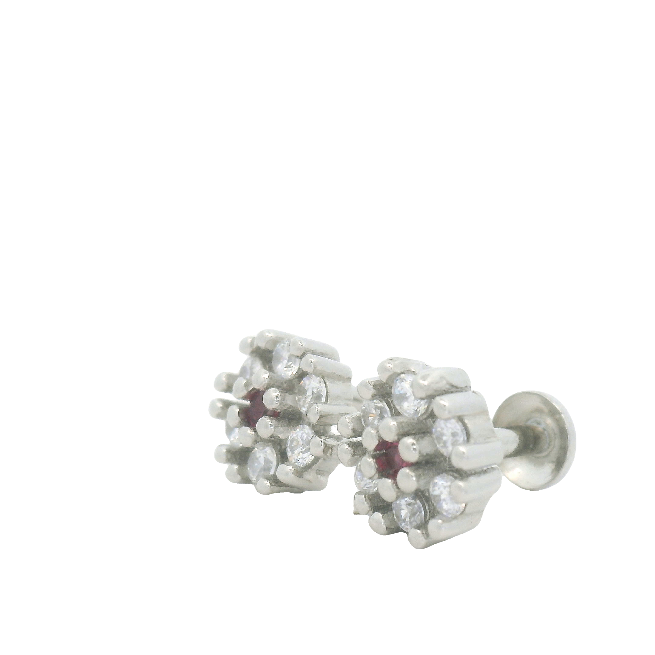 Pink Flower Gemstone Stud Earrings