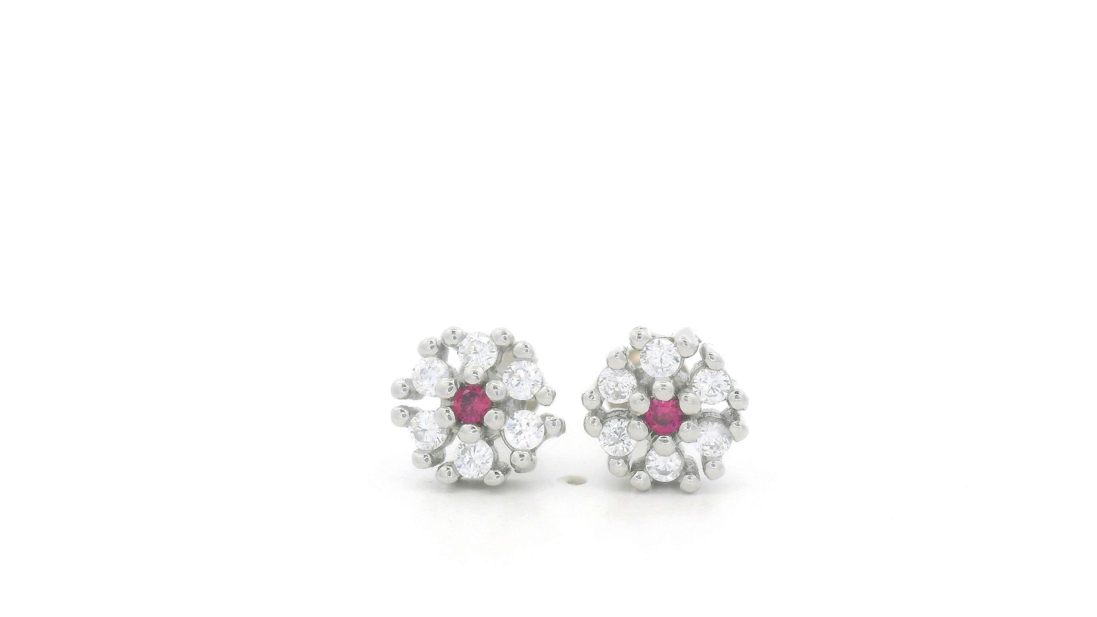 Pink Flower Gemstone Stud Earrings