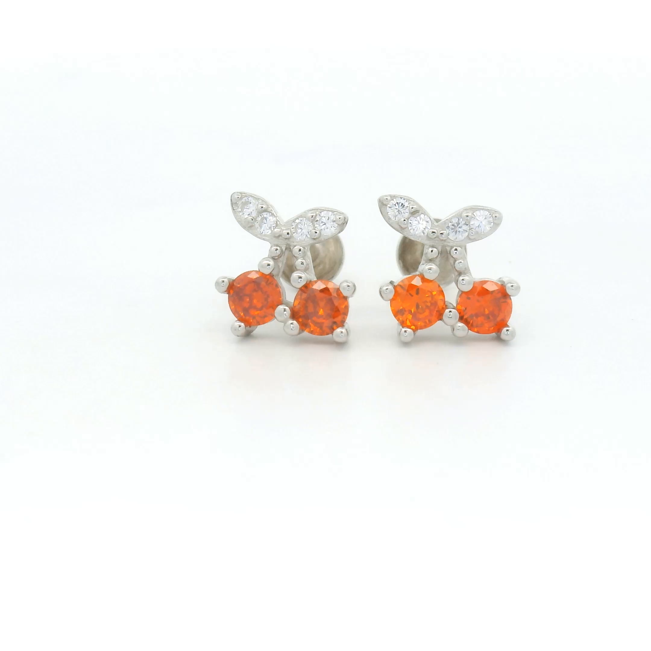 Silver Orange Gemstone Earrings